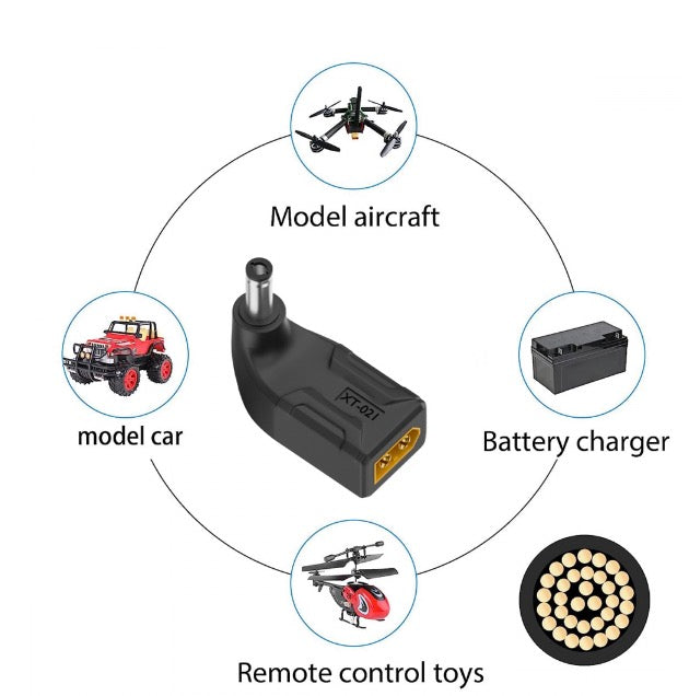 XT60 Male SC100 Protocol to DC 5.5x2.1mm Male Fast Charging Angled Vertical Adapter