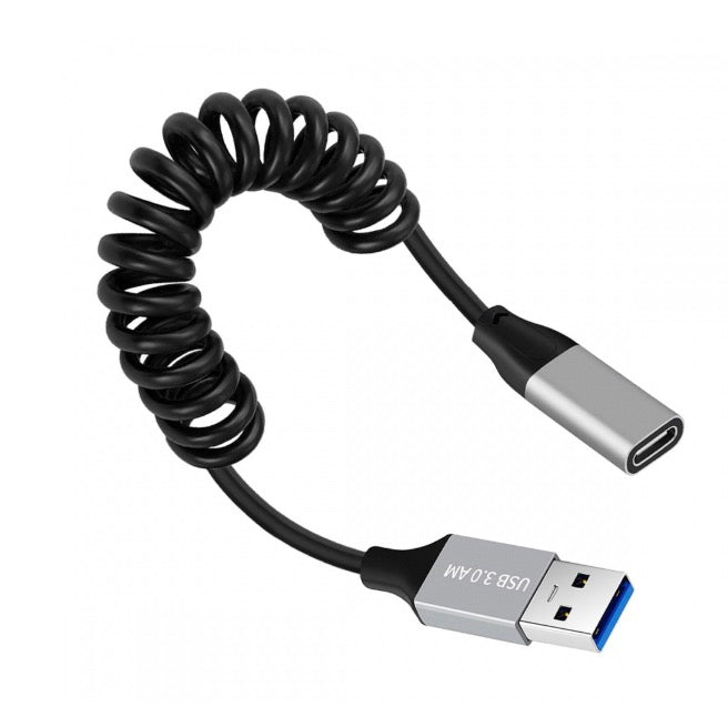 USB 3.0 to USB C Cable, Type A Male to Type C Female Stretch Coiled Cable