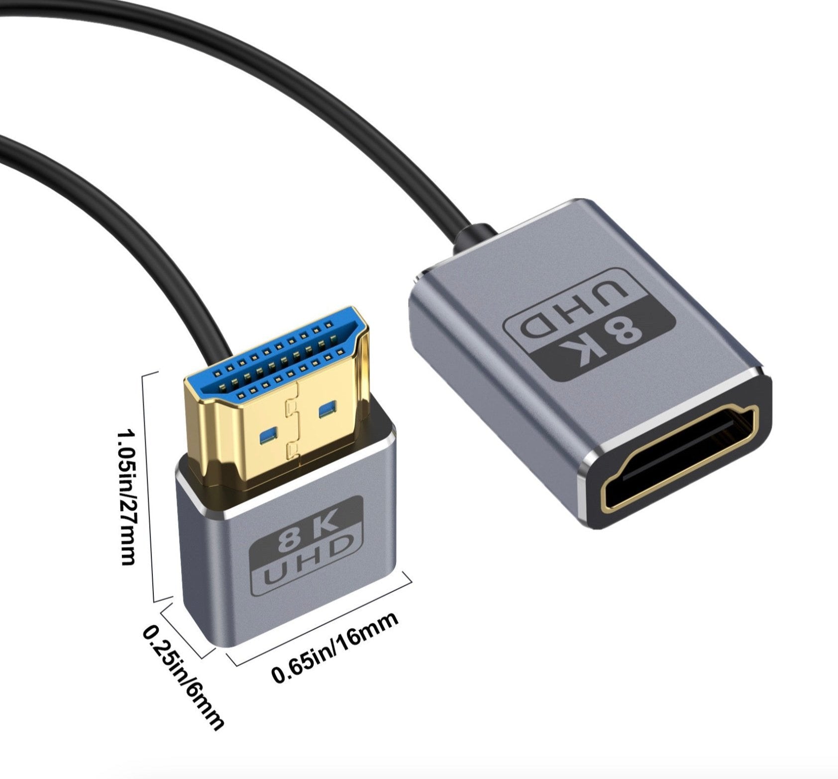 Ultra Thin 8K HDMI 2.1 Coiled Coaxial Cable, Male to Female High Speed Flexible Extension Cord | 8K@60Hz