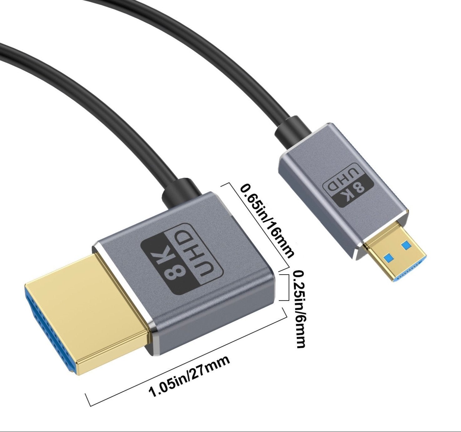 Micro HDMI to HDMI 2.1 Extreme Slim Coaxial Cable, Ultra High Speed 8K Audio Video Angled Cable