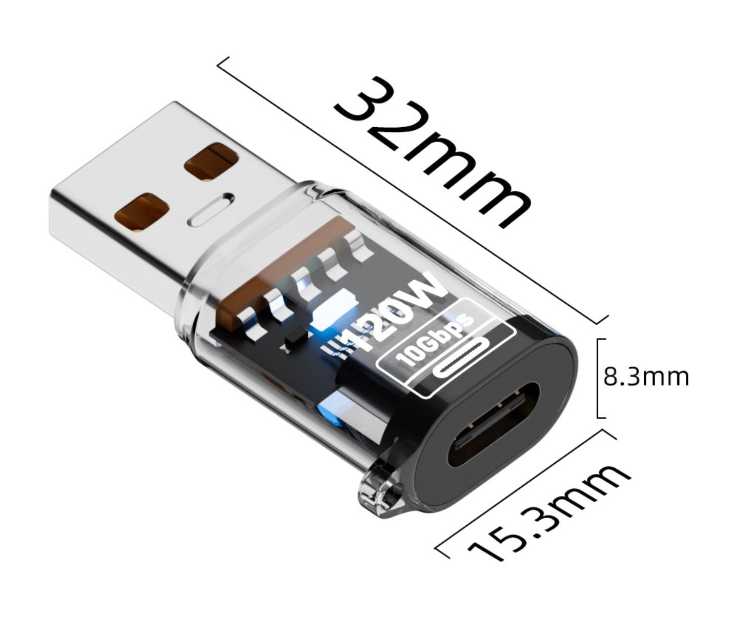 USB C Extension Adapter, USB A Male to USB C Female PD Charging Converter 120W 10Gbps