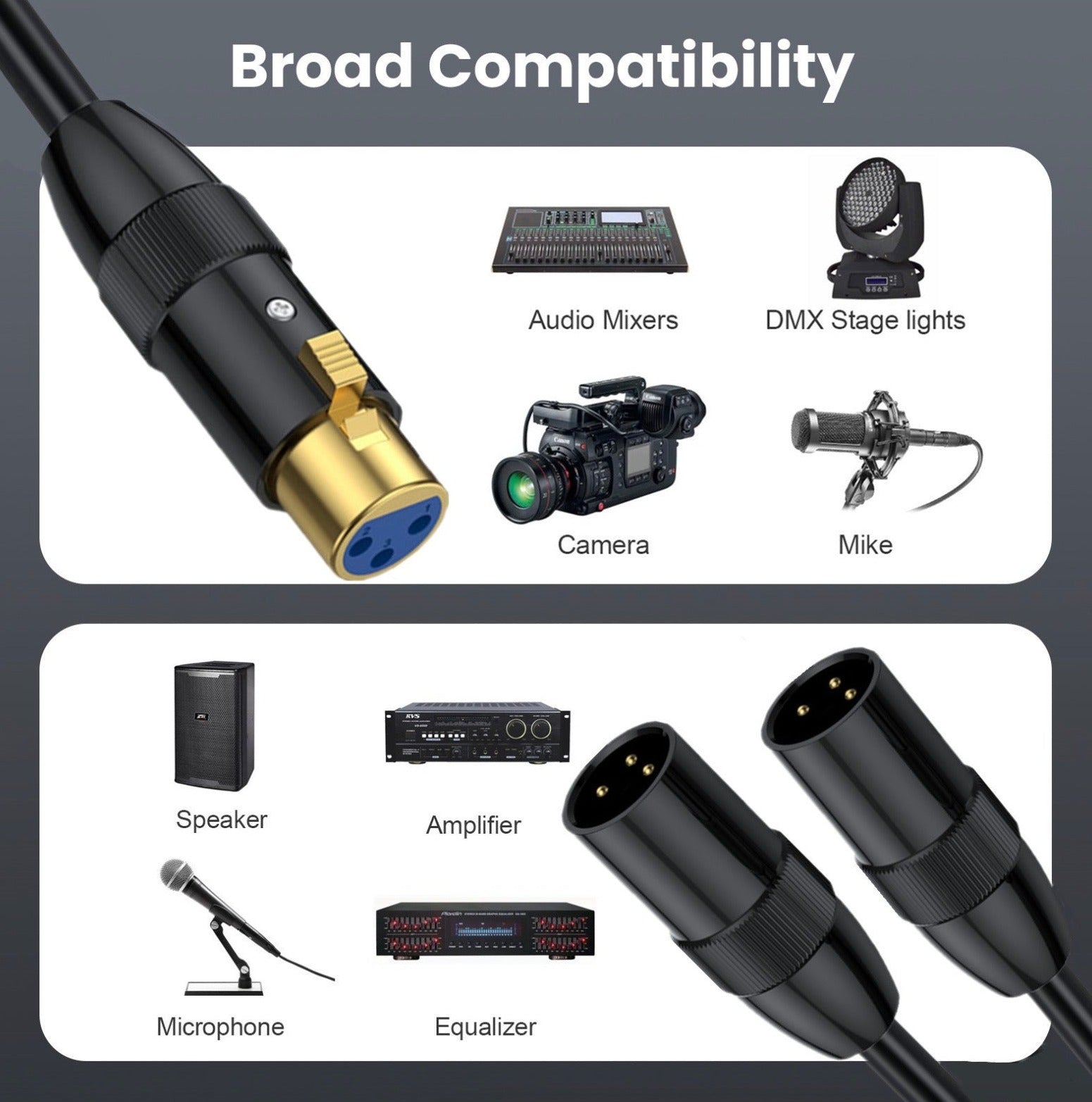 XLR Audio Y Splitter, 1 XLR Female to 2 XLR Male Patch Balanced Microphone Extension Cable