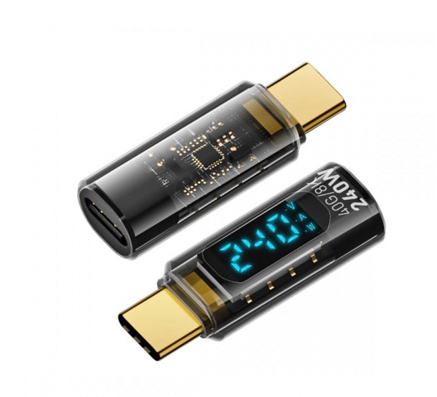 USB C Male to Female PD Charging Adapter | Current Voltage Monitor Display | USB4 240W 40Gbps