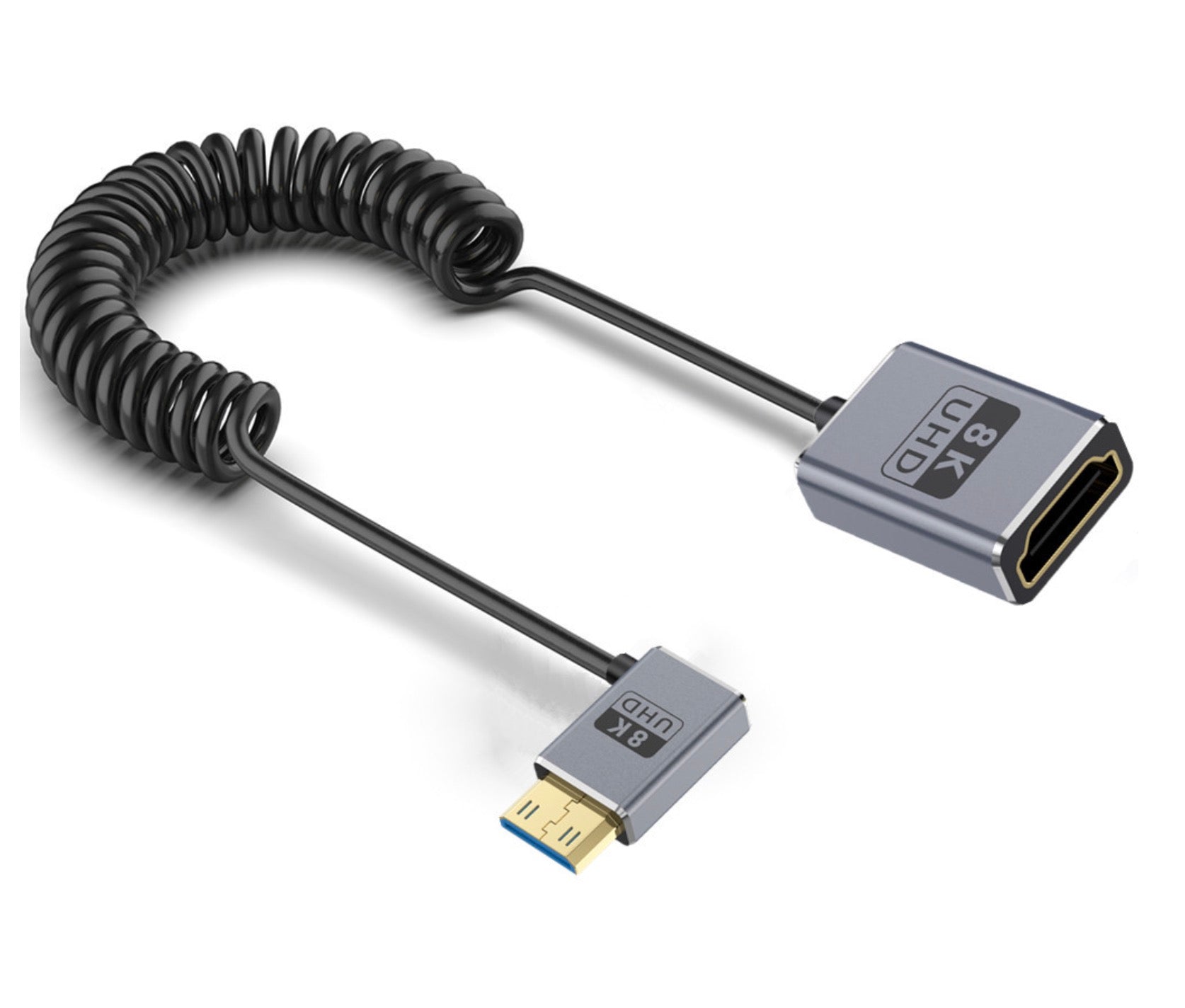 Ultra Thin Mini HDMI to HDMI Coiled Extension Cable, 8K HDMI Female to Mini HDMI Male Audio Video Cable | 8K@60Hz, 48Gbps