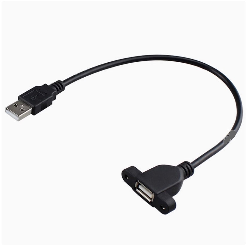 USB 2.0 A Extension Cable, Type A Male to Female Panel Mount Cable