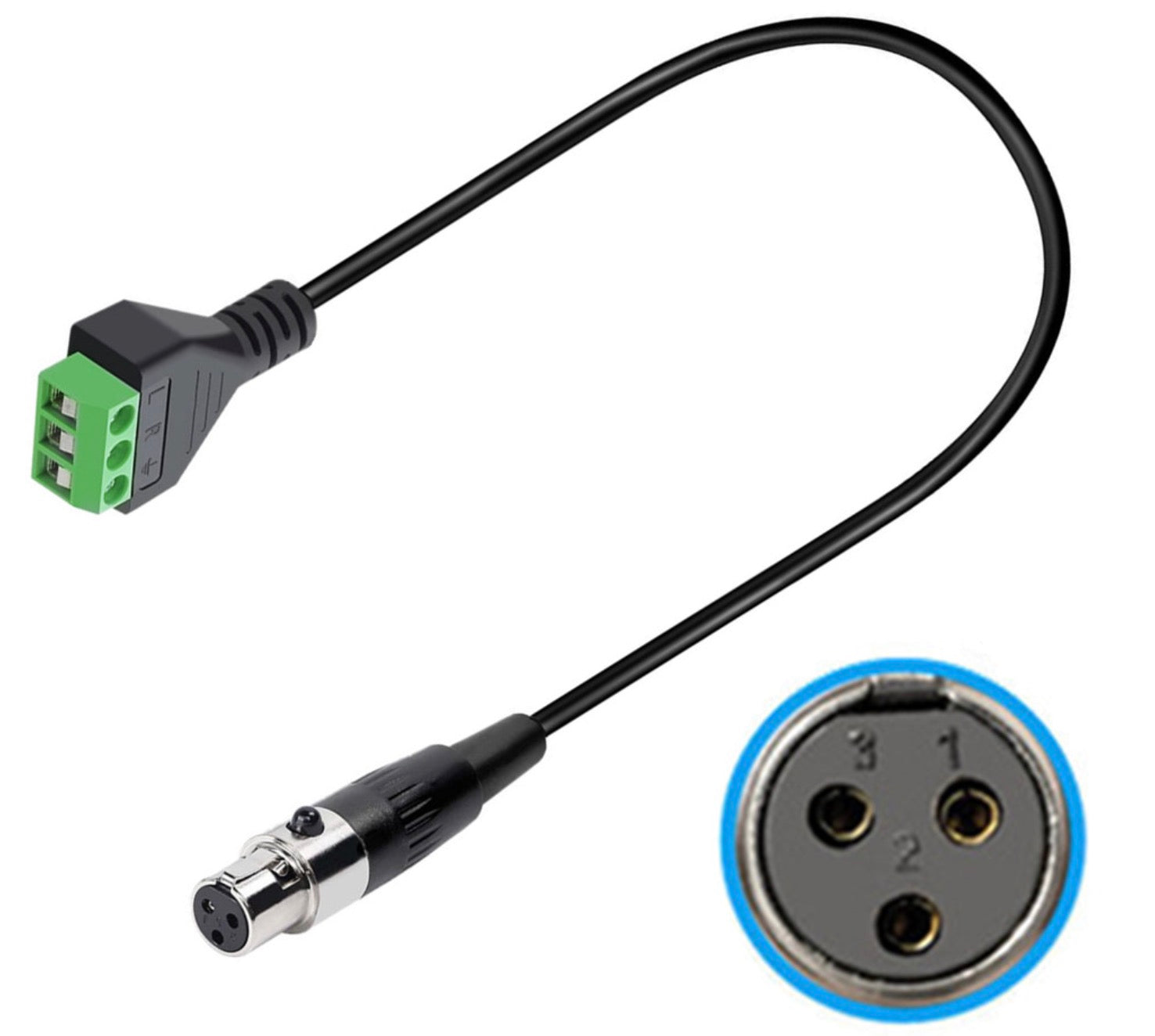 Mini XLR Screw Terminal Block Audio Cable, Mini XLR Female to 3Pin Way Female Bolt Screw Shield Pluggable Connector