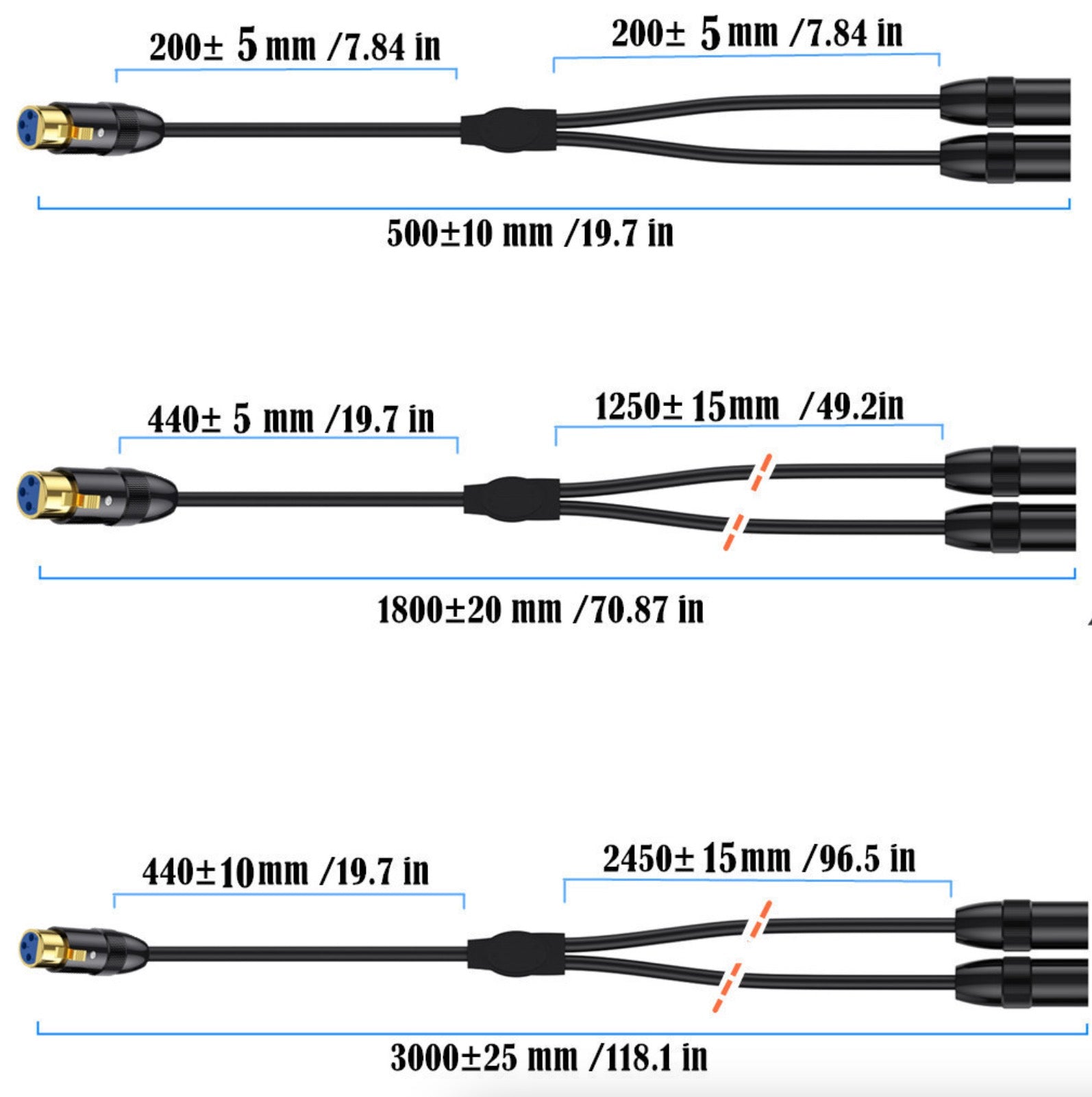 XLR Audio Y Splitter, 1 XLR Female to 2 XLR Male Patch Balanced Microphone Extension Cable