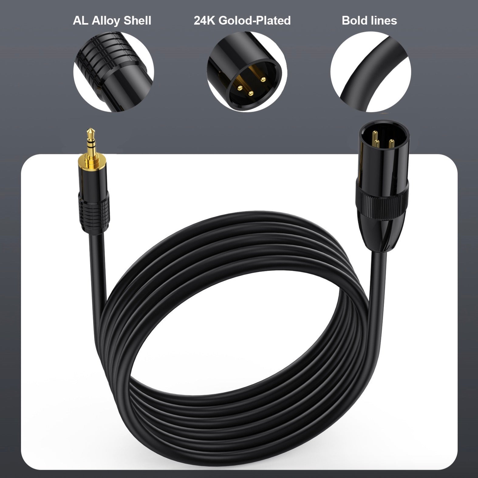 XLR to 3.5mm 1/8 Stereo Cable, Balanced XLR Male to 3.5mm Male TRS Mini Jack Audio Extension Cable