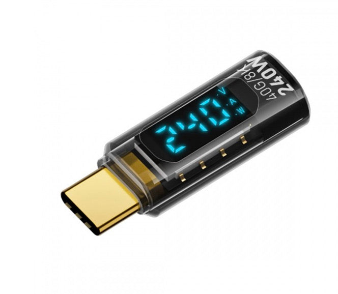 USB C Male to Female PD Charging Adapter | Current Voltage Monitor Display | USB4 240W 40Gbps