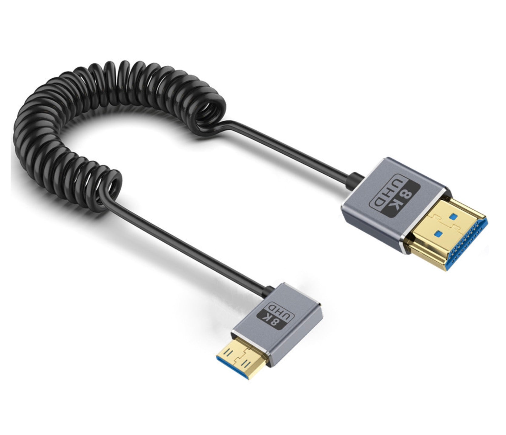 8K Mini HDMI to HDMI Coiled Cable, Ultra Thin HDMI Male to Mini HDMI Male OD2.5mm Audio Video Cable | 8K@60Hz