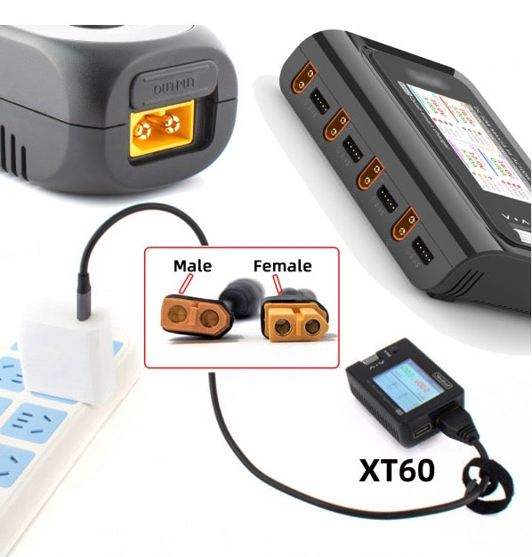 XT60 Male SC100 Protocol to DC 5.5x2.5mm Male Fast Charging Angled Horizontal Adapter