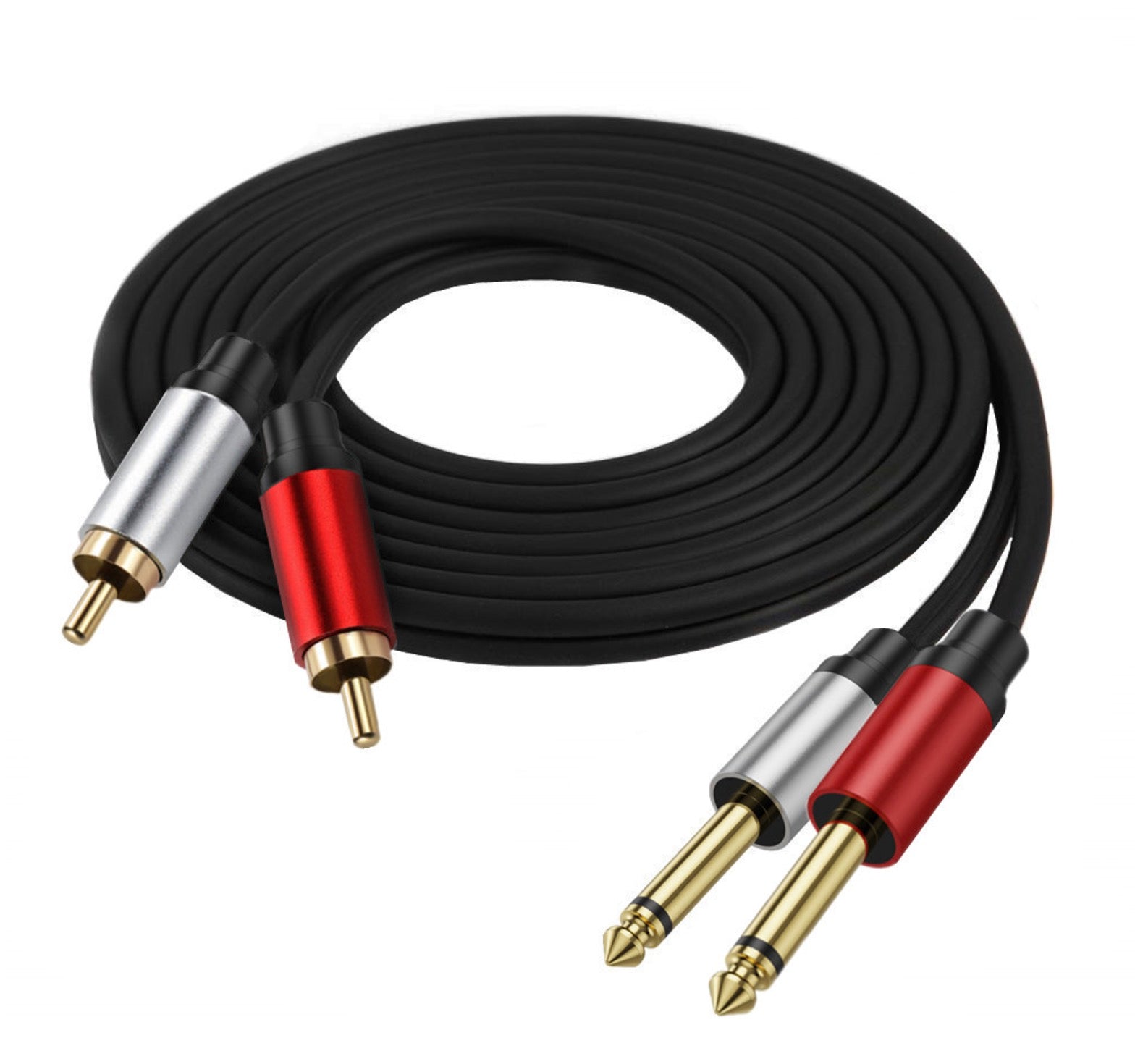 Dual 1/4 inch TS to Dual RCA Stereo Audio Interconnect Cable, 2 x 6.35mm 1/4 inch Male TS to 2 x RCA Male Y Splitter