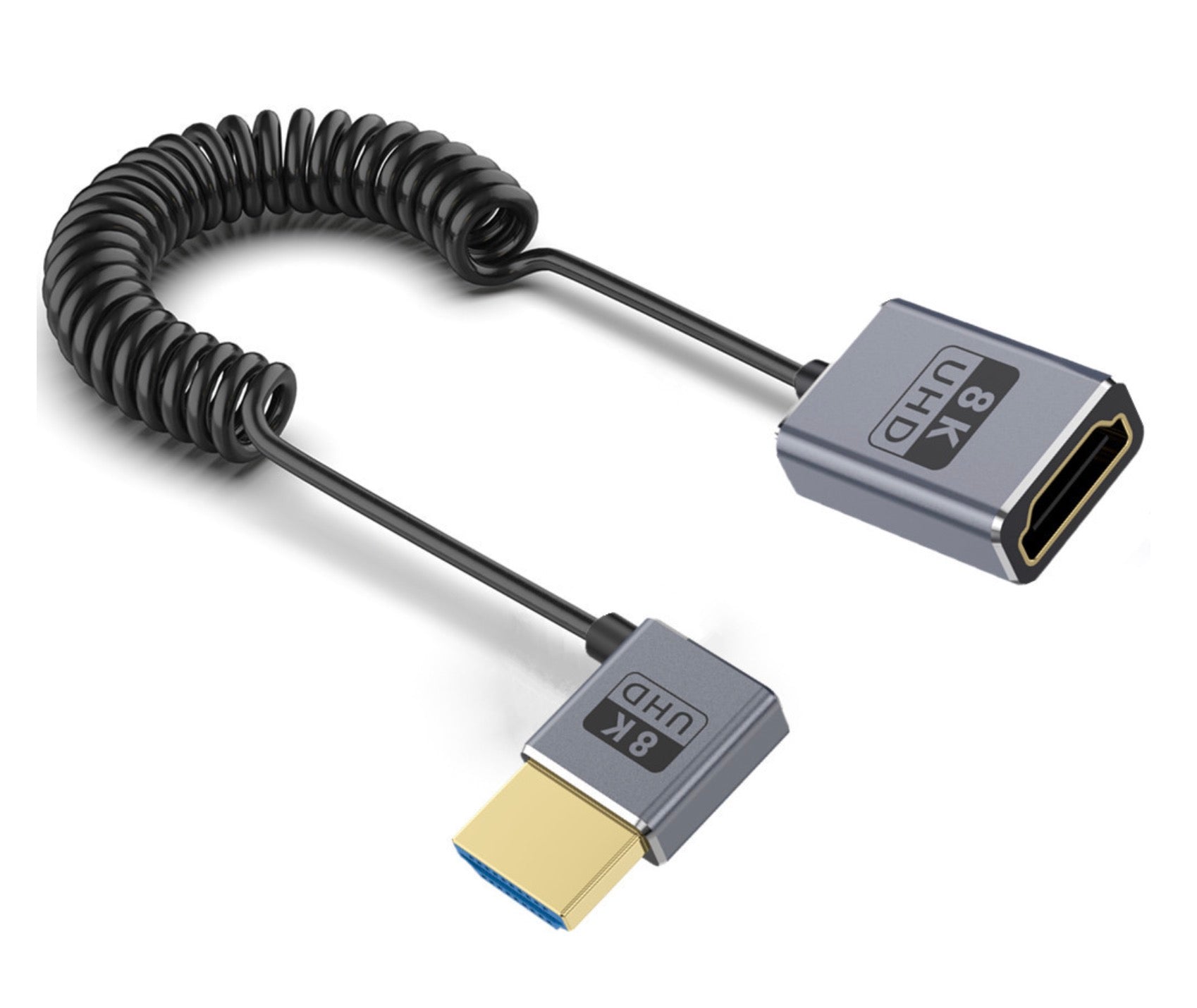 Ultra Thin 8K HDMI 2.1 Coiled Coaxial Cable, Male to Female High Speed Flexible Extension Cord | 8K@60Hz