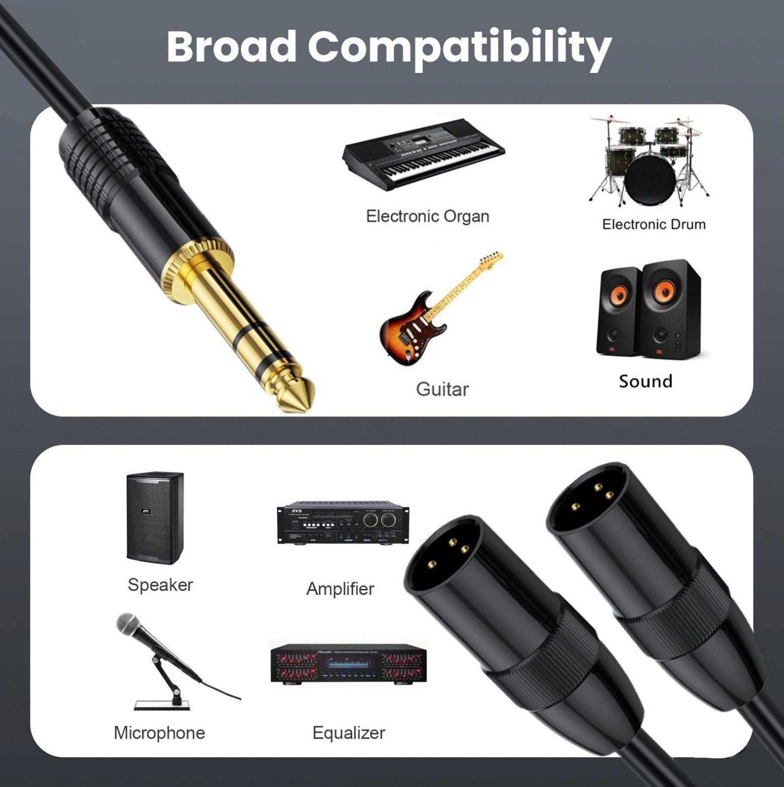 6.35mm (1/4 inch) TRS Male Plug to Dual XLR Male Microphone Stereo Unbalanced Audio Cable Y Splitter