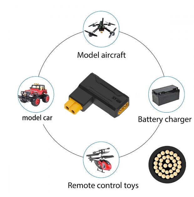 XT60 Male SC100 Protocol to XT60 Female Fast Charging Angled Horizontal Adapter