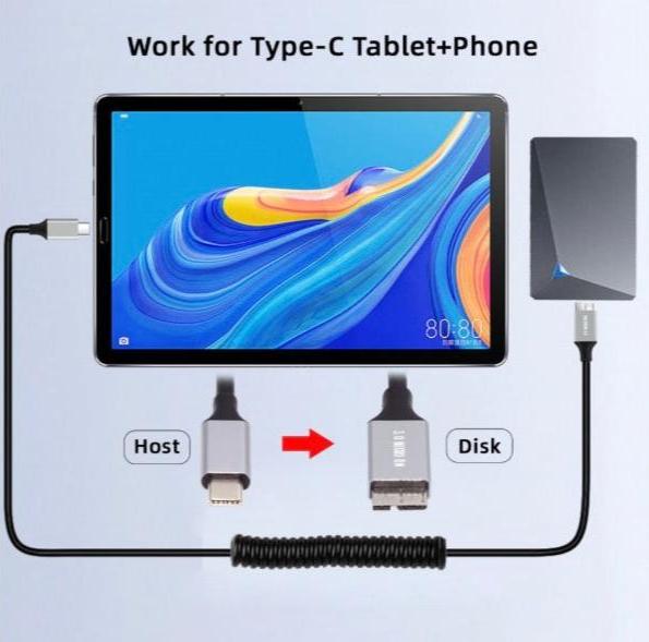 USB C Male to Micro B External Hard Drive Coiled Cable