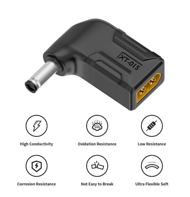 XT60 Male SC100 Protocol to DC 5.5x2.1mm Male Fast Charging Angled Horizontal Adapter