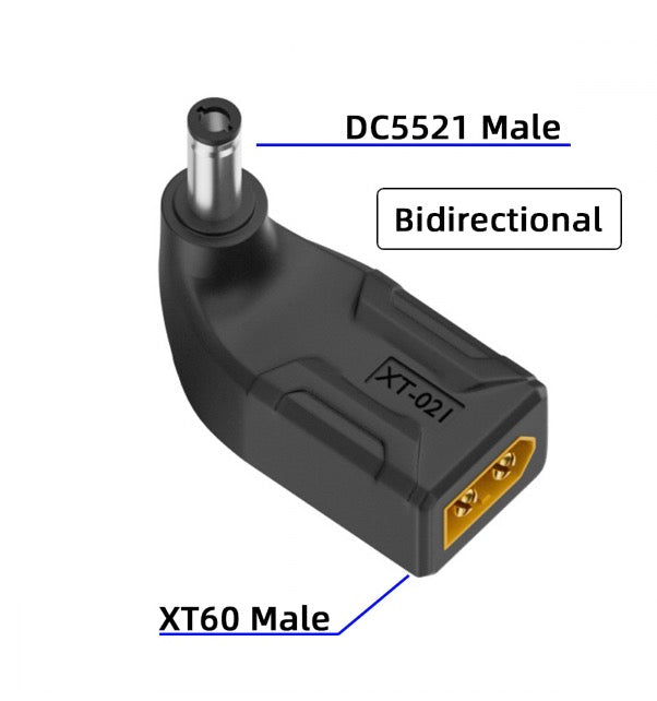 XT60 Male SC100 Protocol to DC 5.5x2.1mm Male Fast Charging Angled Vertical Adapter