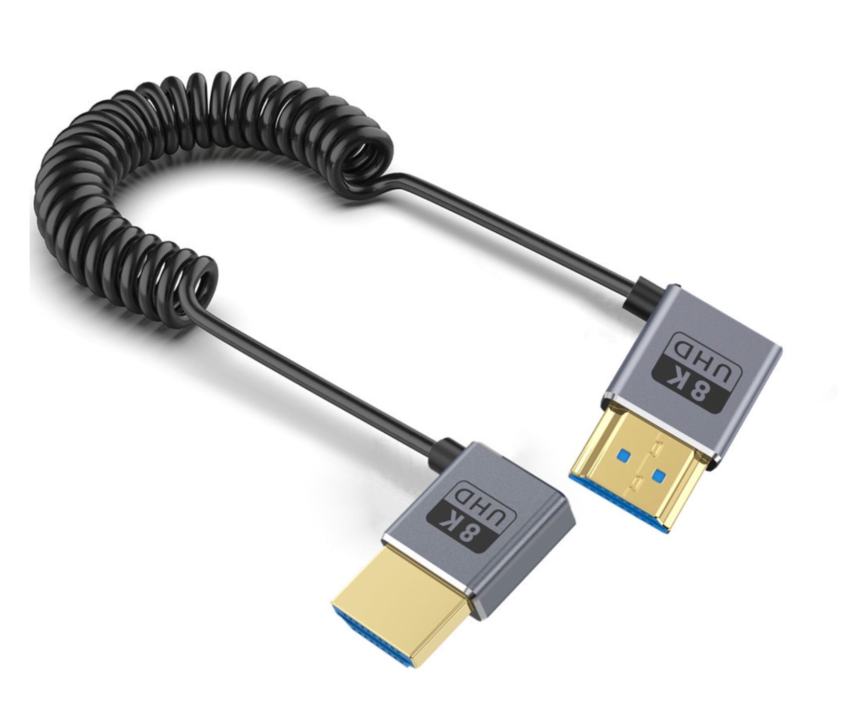 Ultra Thin HDMI 2.1 Coiled Coaxial Cable, Male to Male Flexible Cord | 8K@60Hz | Right - Left