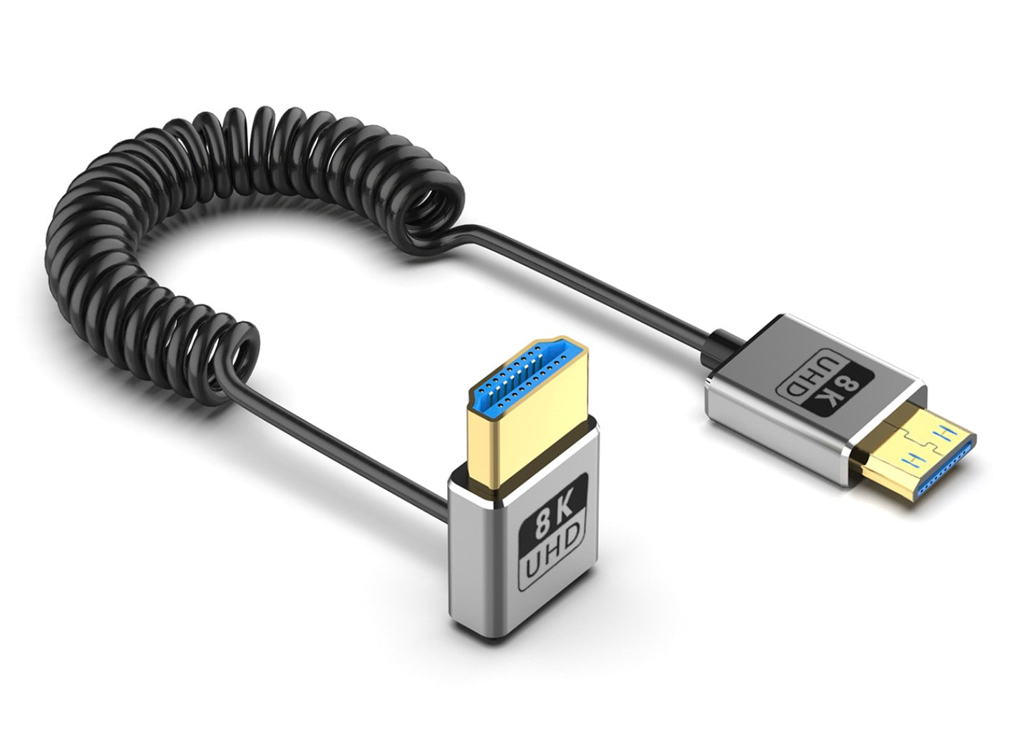 Ultra Thin Mini HDMI to HDMI Coiled Cable, 8K HDMI Male to Mini HDMI Male Audio Video Cable | 8K@60Hz