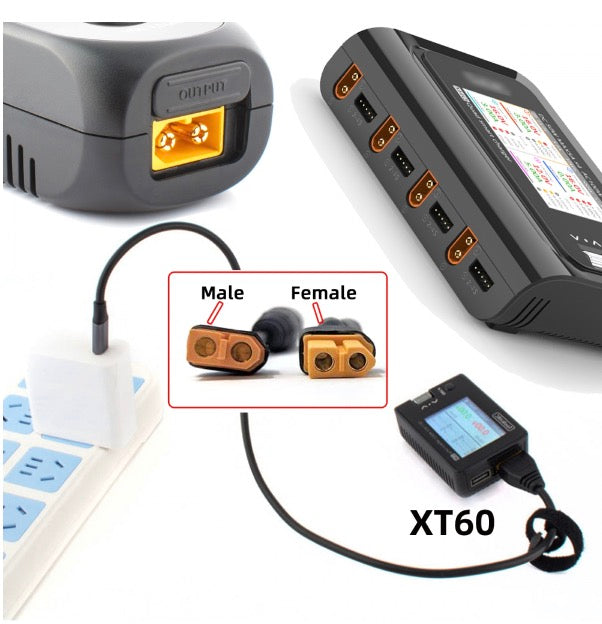 XT60 Male SC100 Protocol to DC 5.5x2.5mm Male Fast Charging Adapter