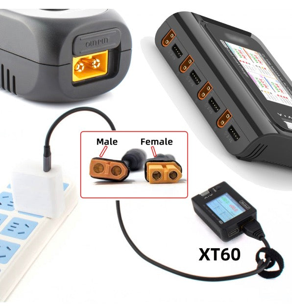 XT60 Male SC100 Protocol to DC 5.5x2.1mm Male Fast Charging Angled Vertical Adapter