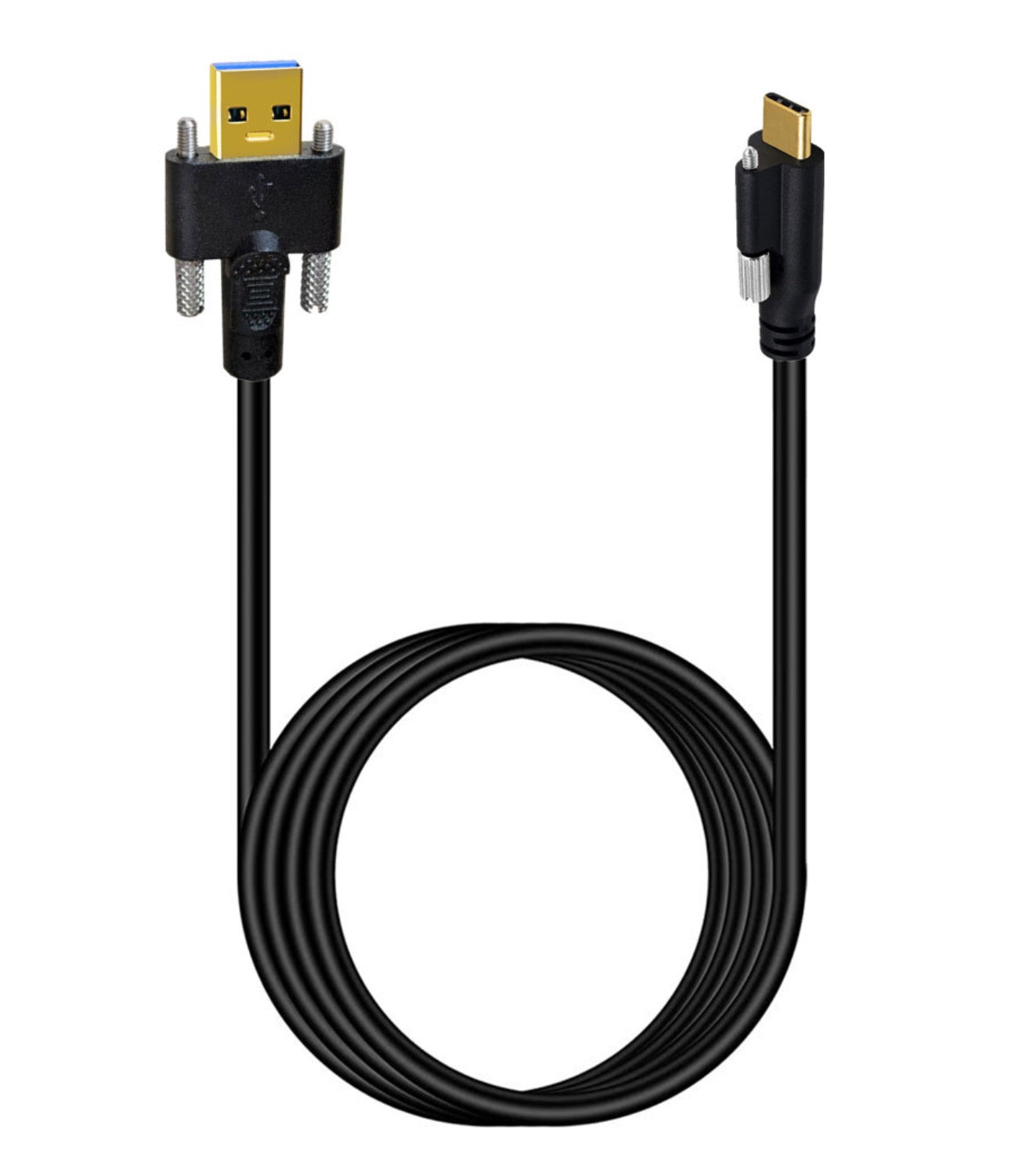 USB 3.1 Locking Screw Panel Mount Cable, USB C Single Screw to USB 3.0 A Dual Screws Data Connector