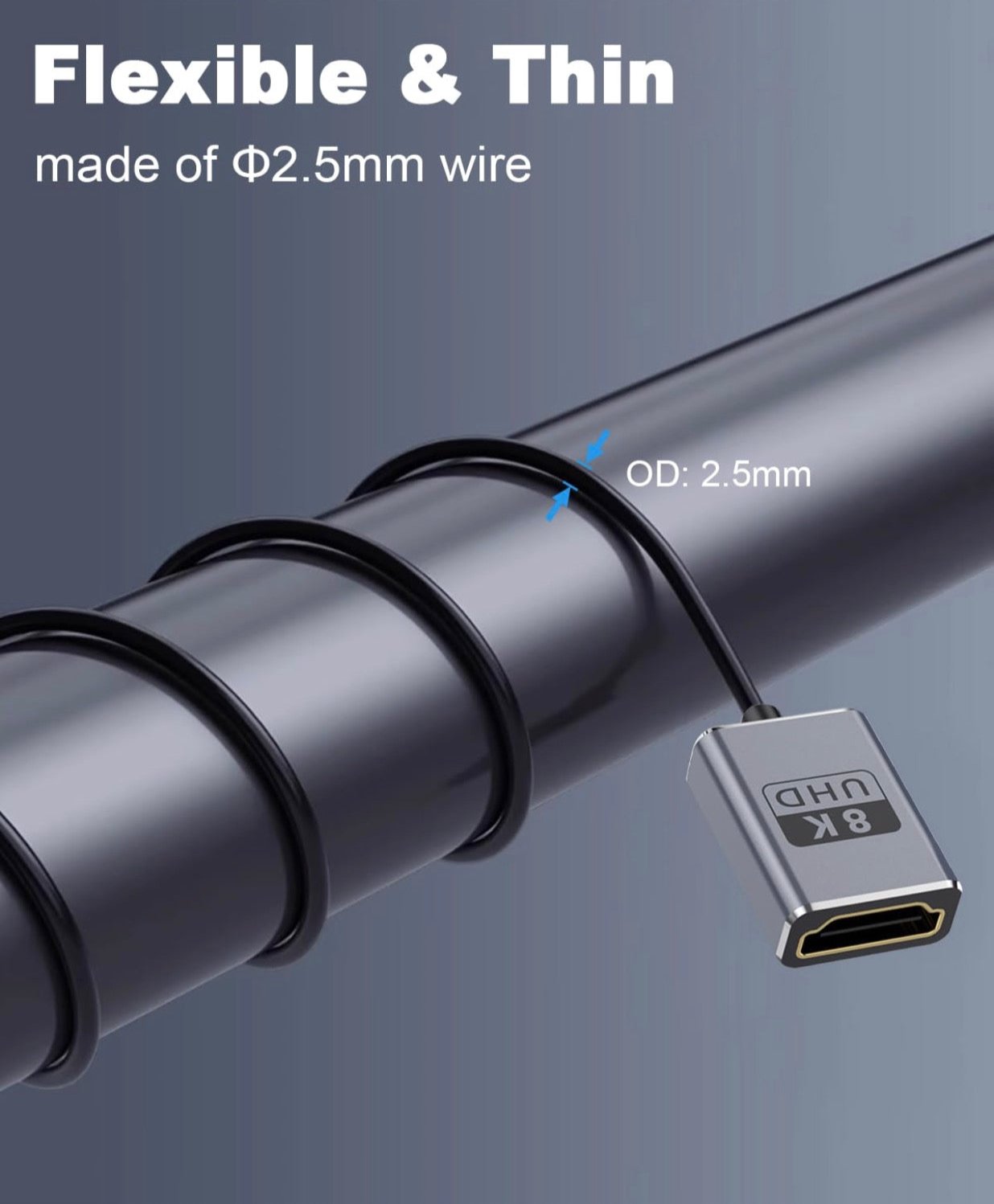 Ultra Thin 8K Micro HDMI Extension Cable, Micro HDMI Male to HDMI Female High Speed Coiled Cable | 8K@60Hz