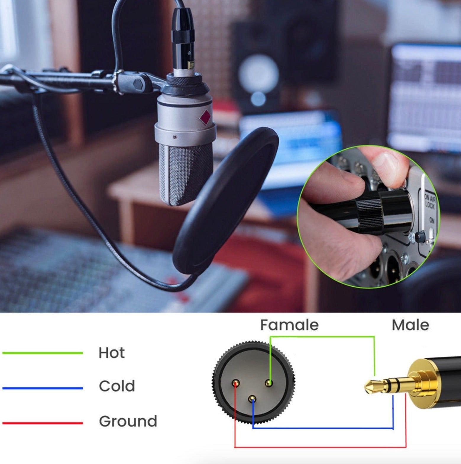 XLR to 3.5mm 1/8 Stereo Cable, Balanced XLR Male to 3.5mm Male TRS Mini Jack Audio Extension Cable