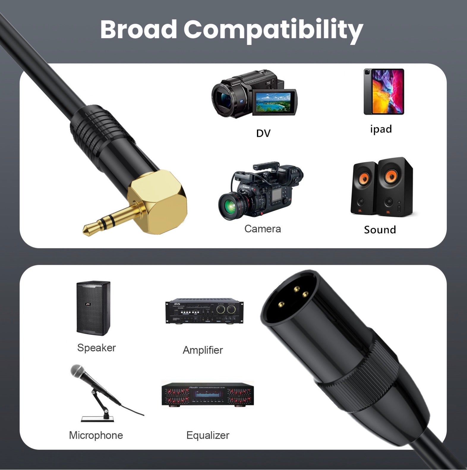 XLR to 3.5mm 1/8 Stereo Cable, Balanced XLR Male to 3.5mm TRS Angled Male Audio Extension Cable