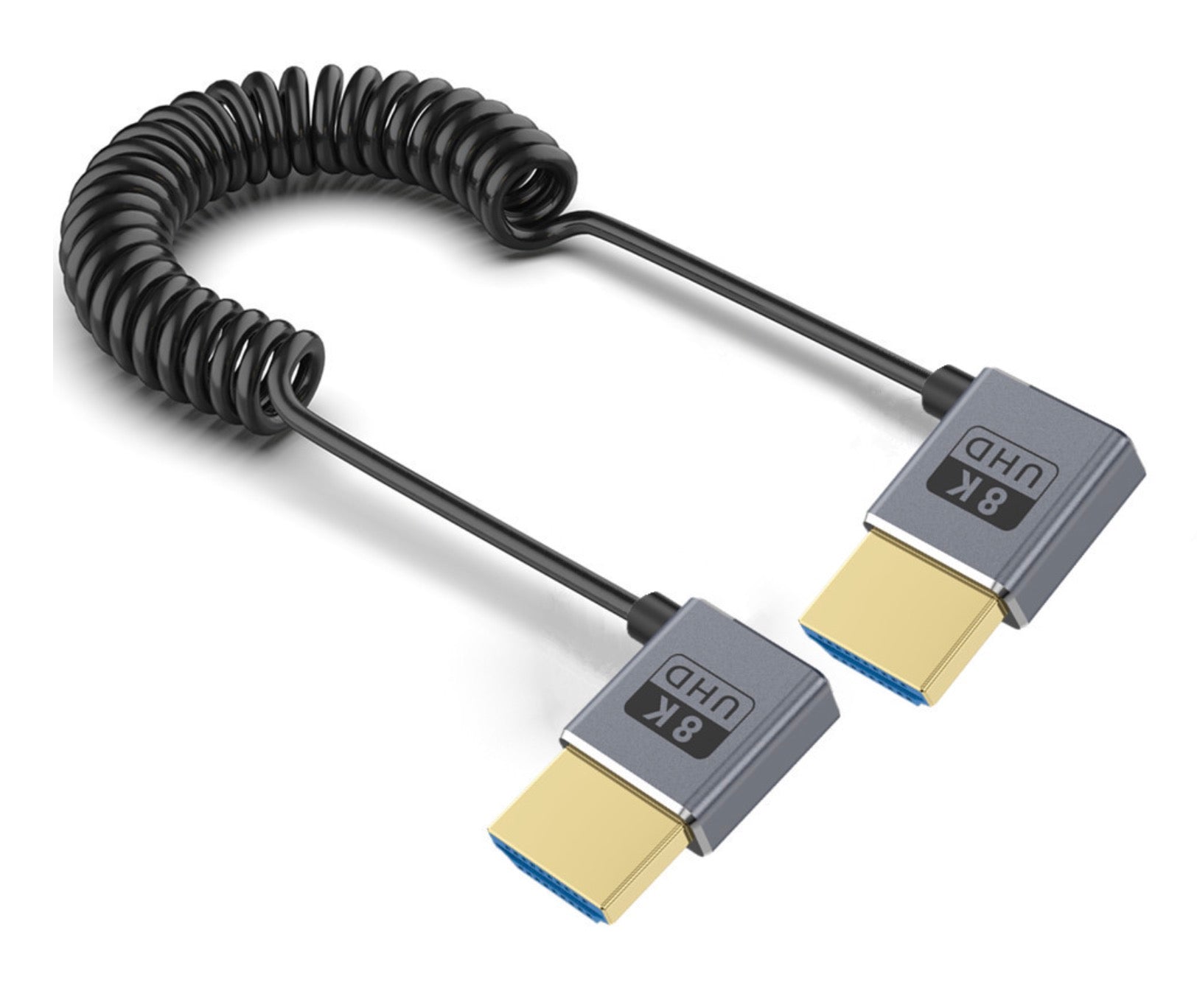 Ultra Thin HDMI 2.1 Coiled Coaxial Cable, Male to Male Flexible Cord | 8K@60Hz | Right - Right