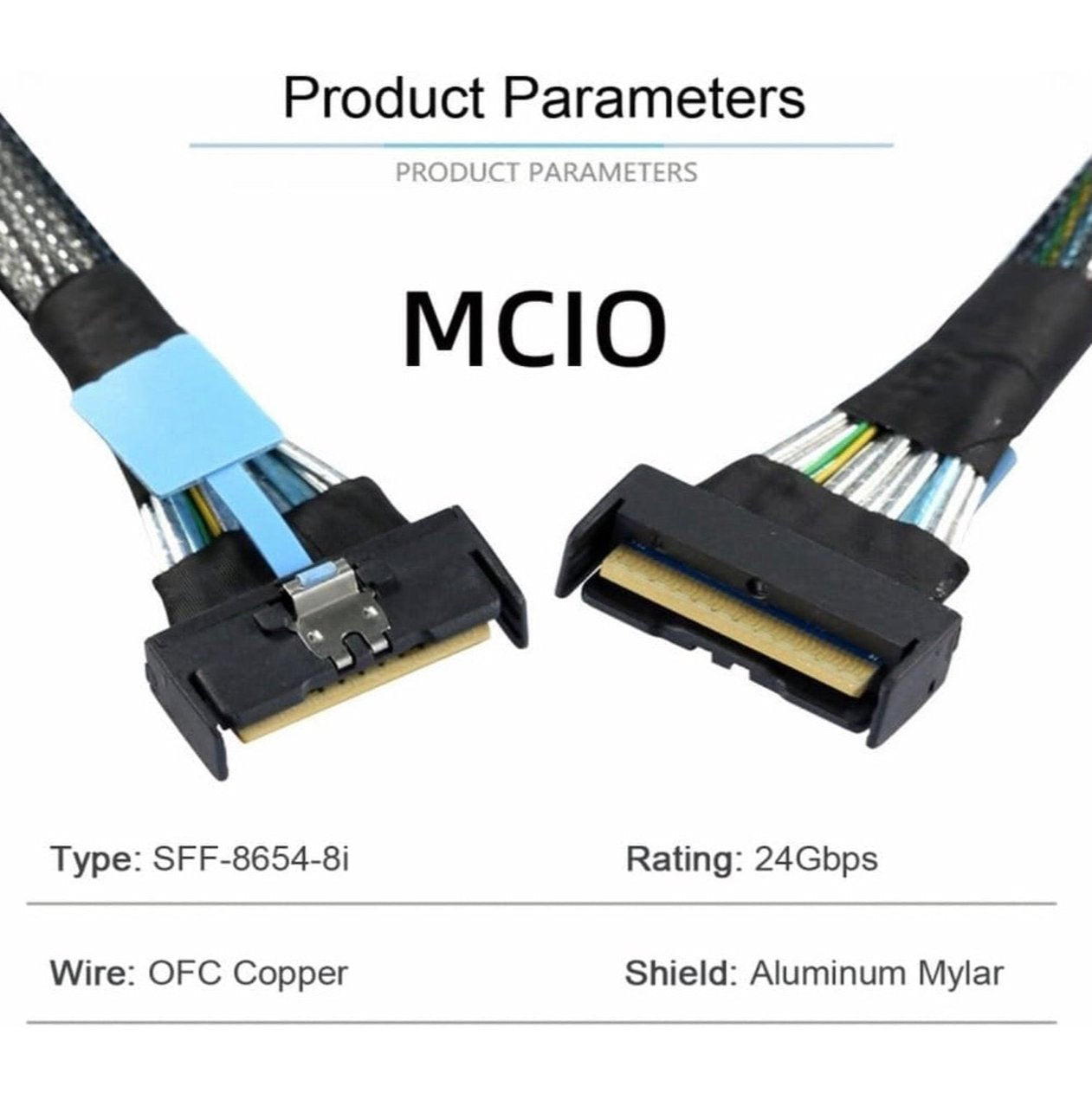 PCI-E 5.0 Mini Cool Edge IO MCIO STR PCI-E 8i 74Pin Male to 8i MCIO 74Pin Male Extender Cable