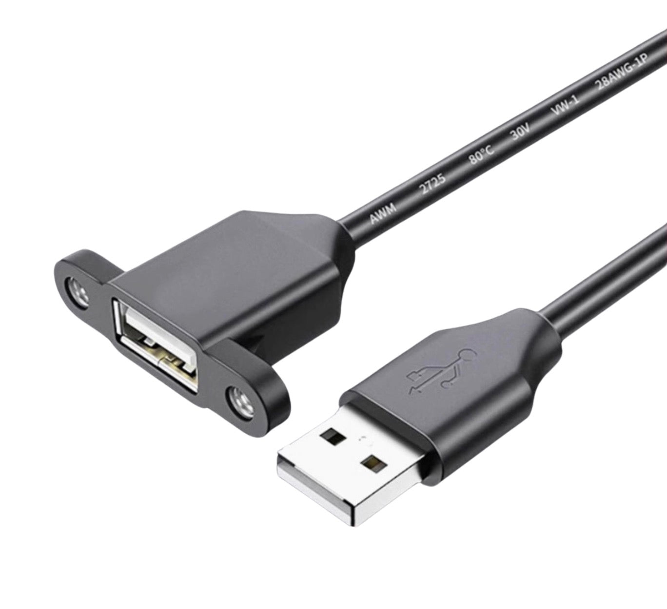 USB 2.0 A Extension Cable, Type A Male to Female Panel Mount Cable