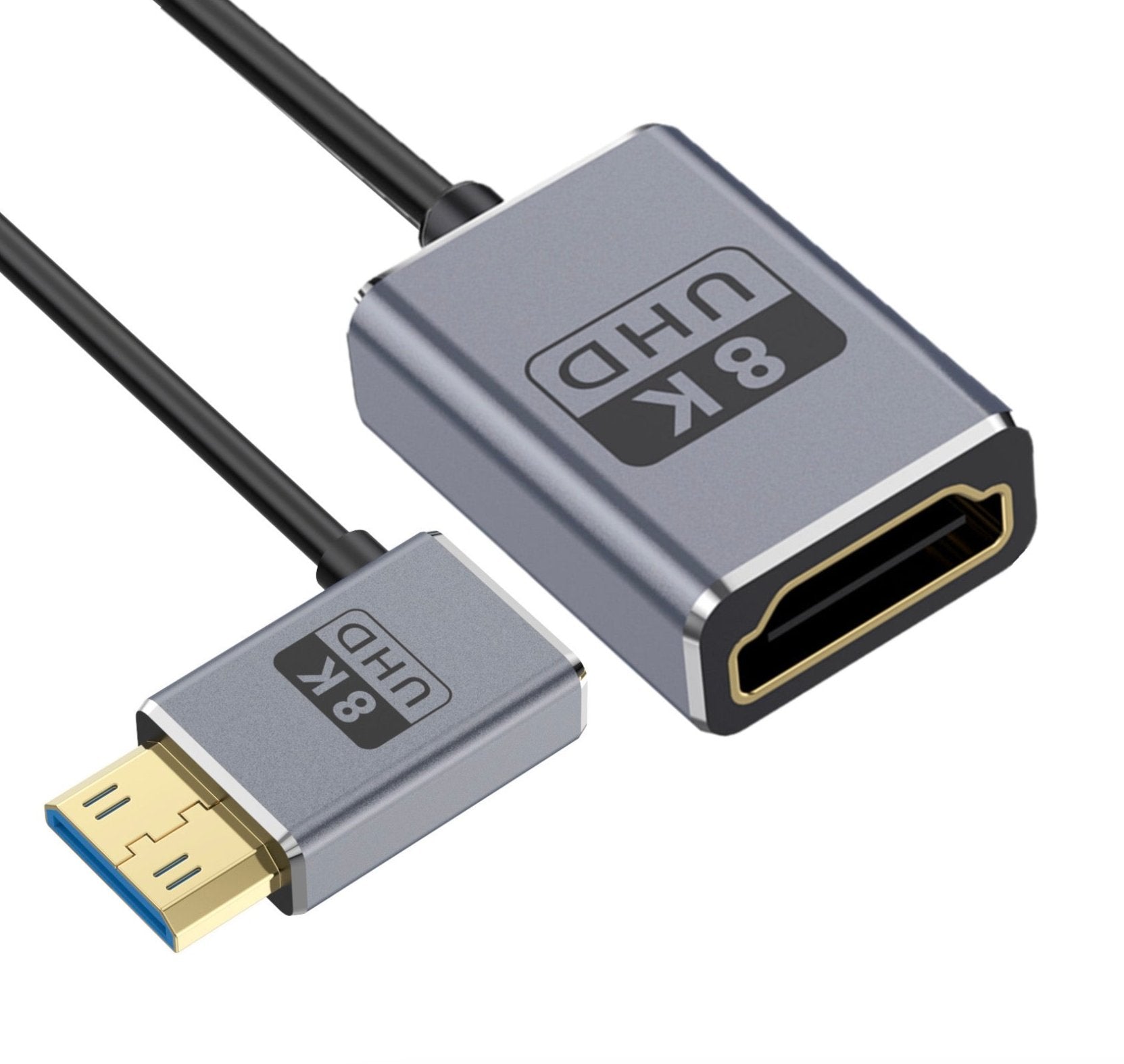 Ultra Thin Mini HDMI to HDMI Coiled Extension Cable, 8K HDMI Female to Mini HDMI Male Audio Video Cable | 8K@60Hz, 48Gbps