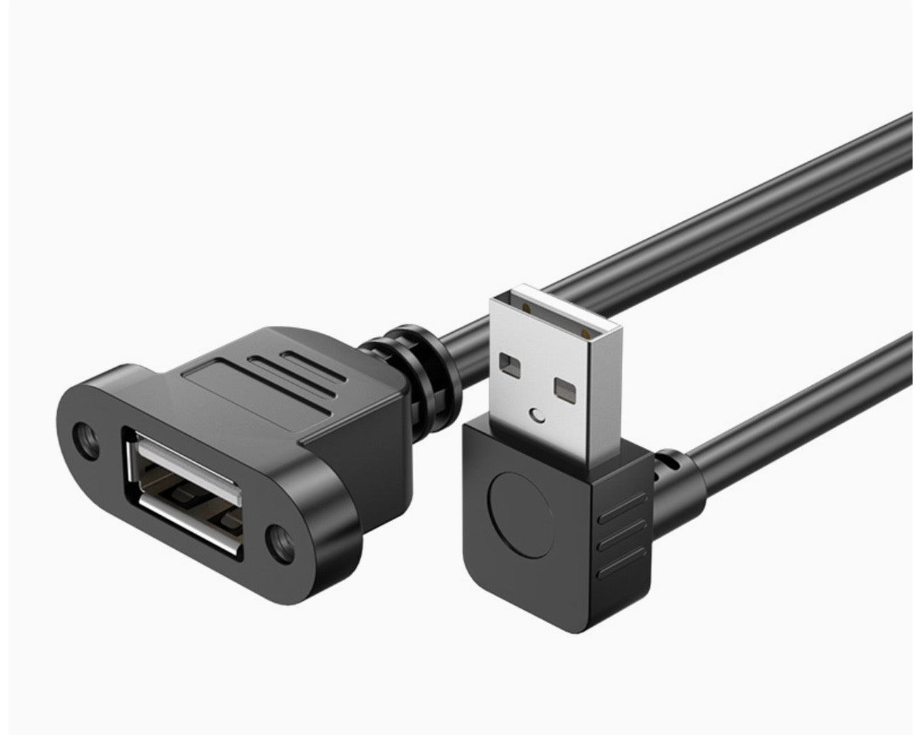 USB 2.0 Extension Cable, Type A Male to Female Panel Mount Cable | Down Angle