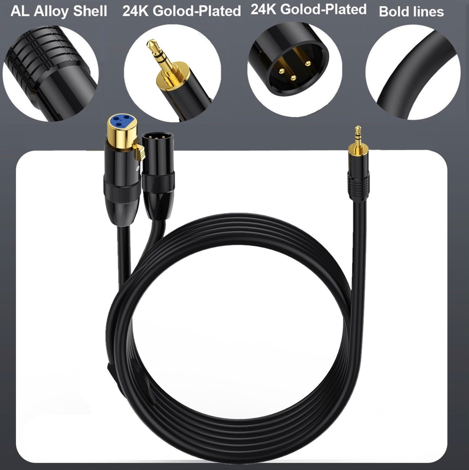 XLR to 3.5mm Y Splitter | TRS Stereo Male to XLR Male+ Female Interconnect Audio Microphone Cable