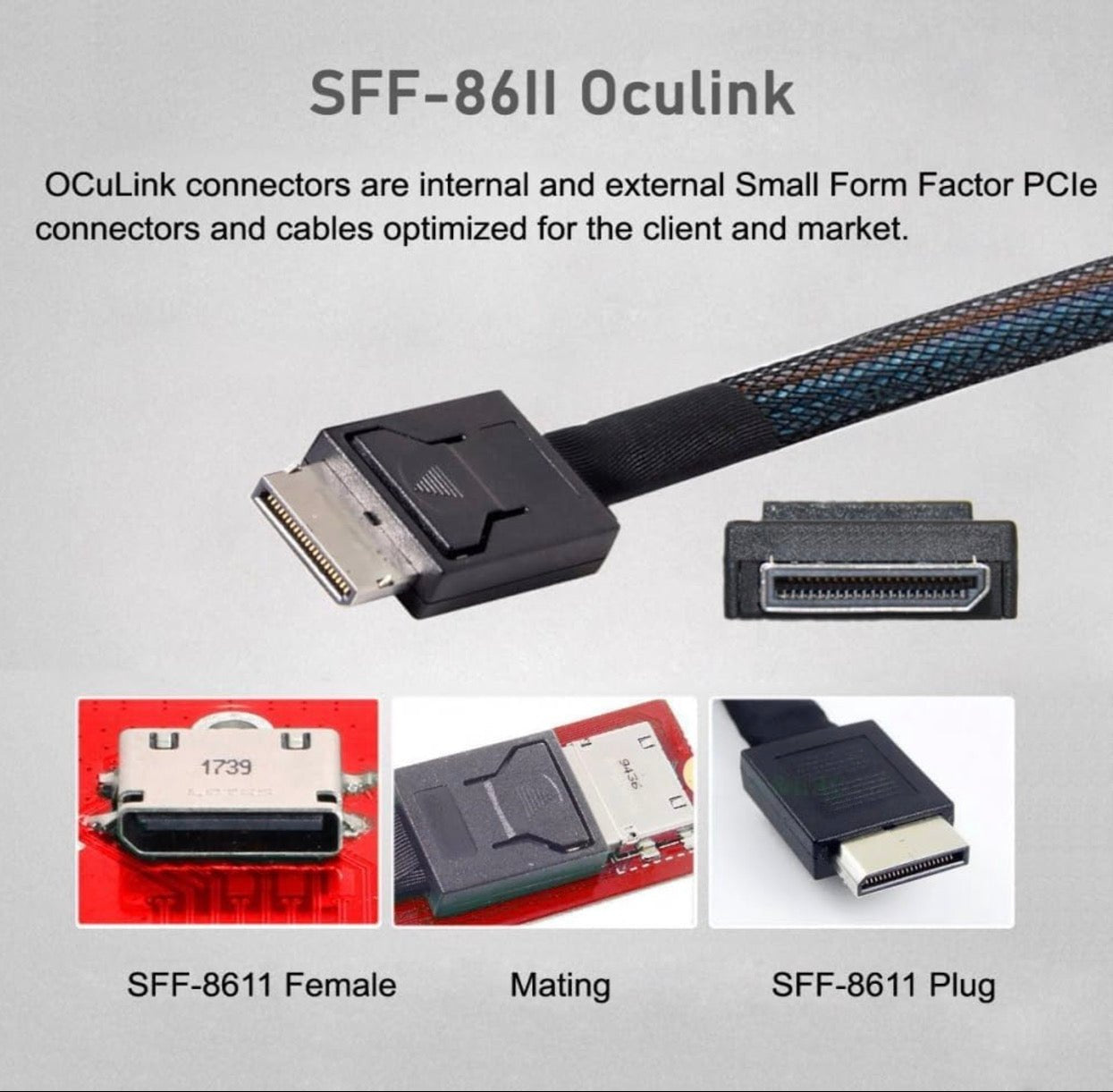 Gen5 PCI-E 5.0 Mini Cool Edge IO MCIO PCI-E 4i 38Pin to SFF-8611 Oculink 4X Extender Cable | Male to Male