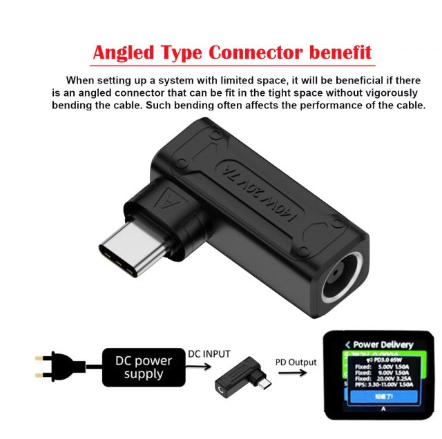 7.9x5.4mm Input to USB-C Angled Male Laptop Power Plug Charging Adapter