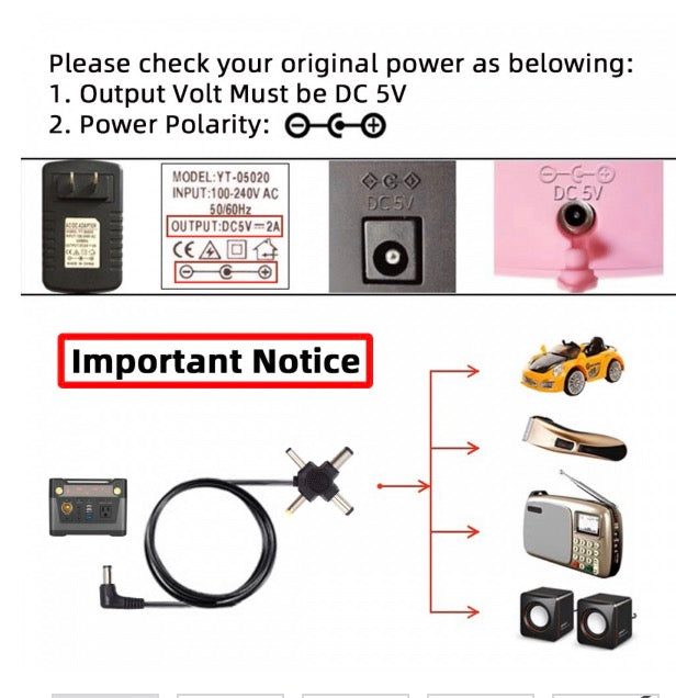 DC 5.5mm Plug to 5.5x2.5mm, 5.5x2.1mm, 4.0x1.7mm, 3.5x1.3mm DC Power Plug Barrel Connector Charging Cable 5V