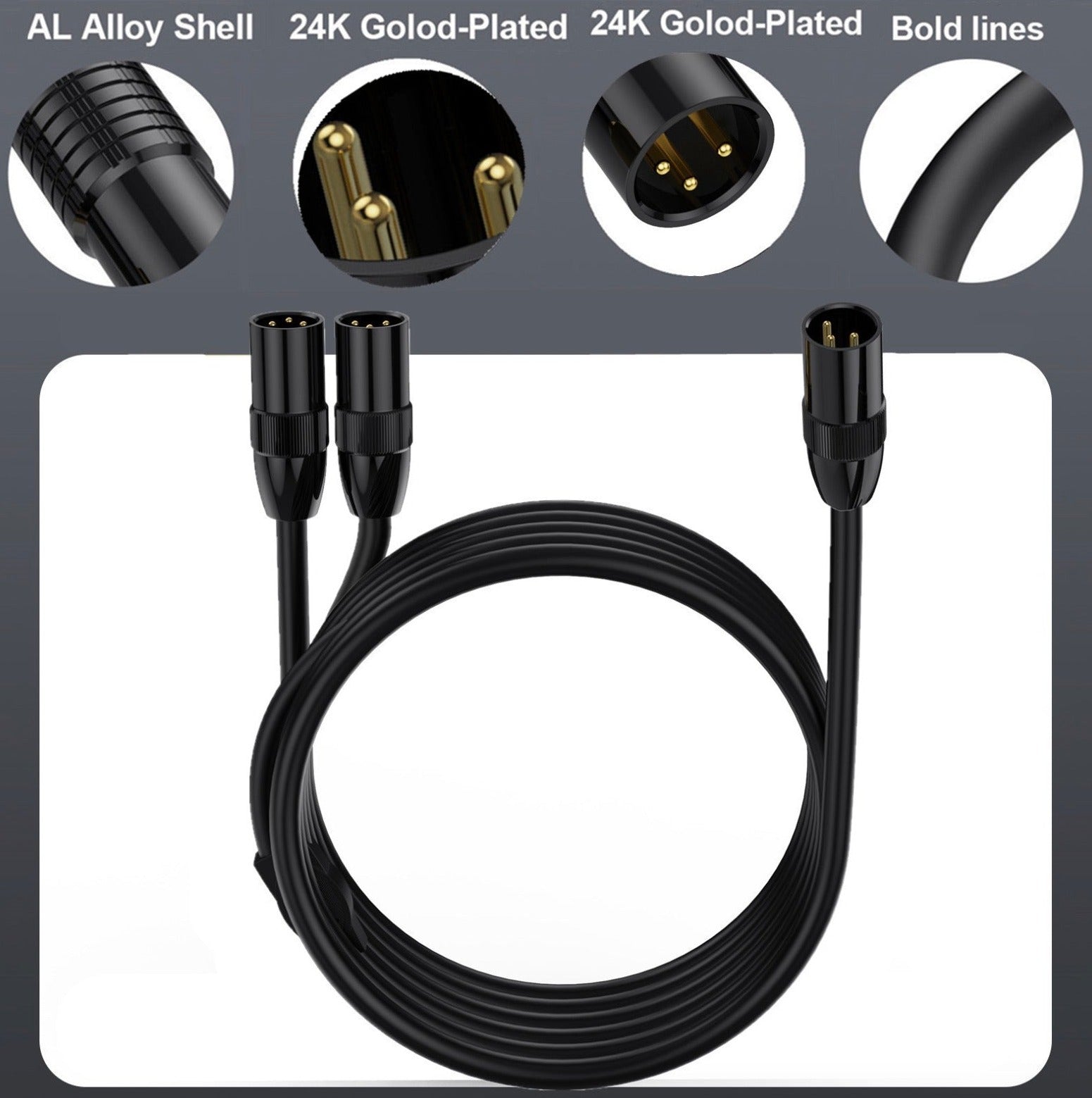 XLR 3Pin Y Splitter | XLR Male to Dual XLR Male Cable Balanced Microphone Audio Connector