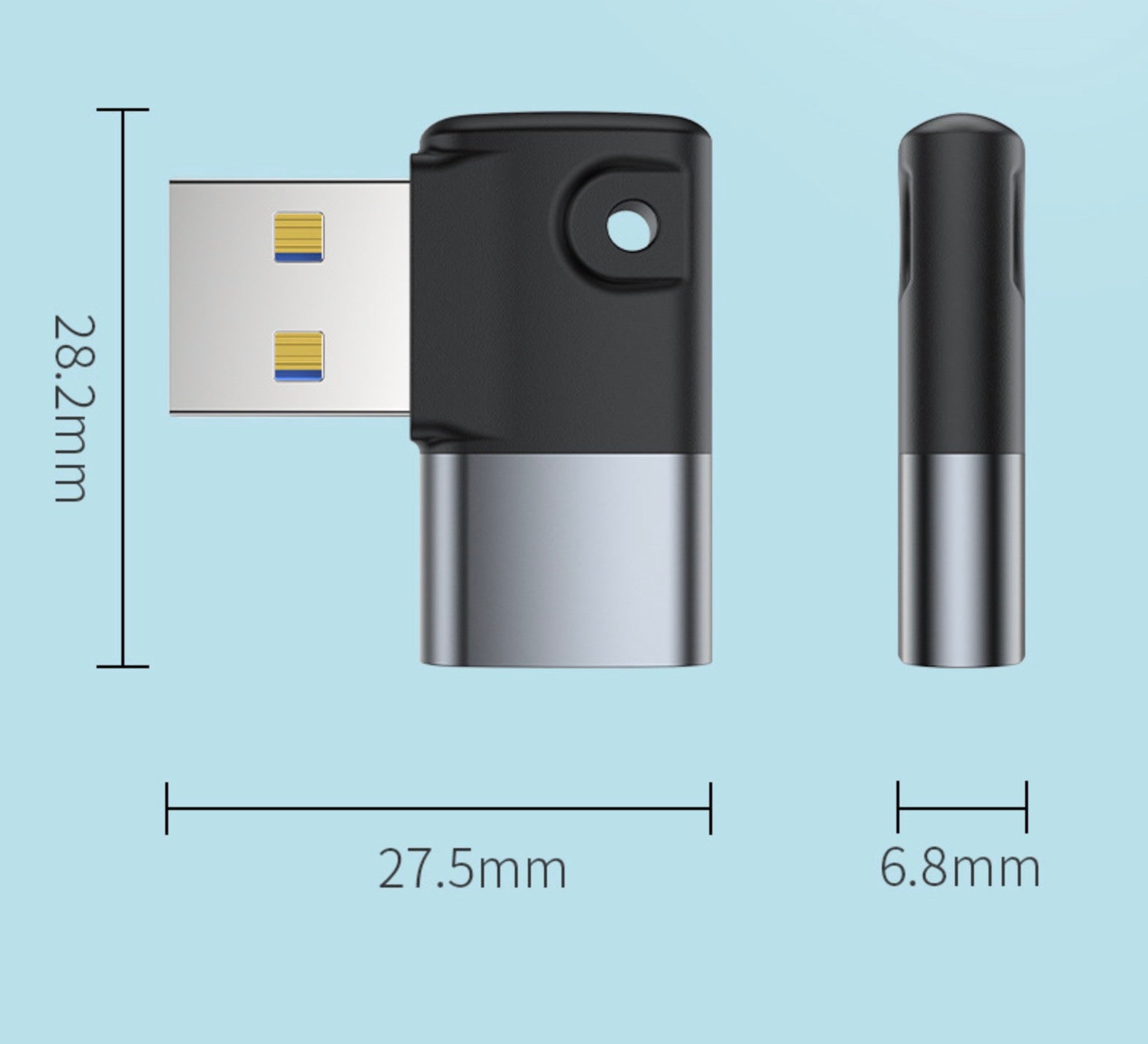 USB 3.0 A Male Angled to USB C Female OTG Adapter 3A