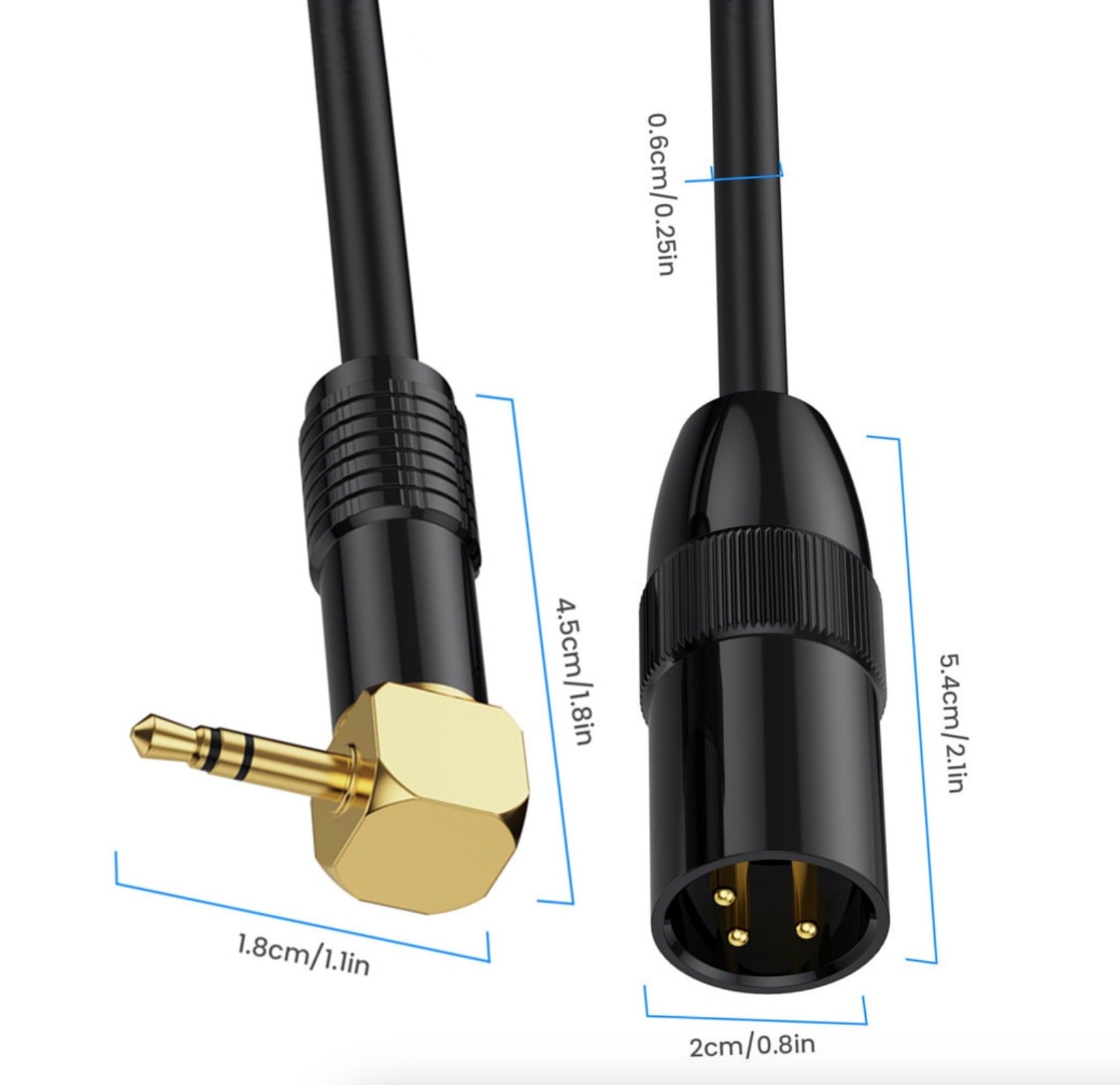 XLR to 3.5mm 1/8 Stereo Cable, Balanced XLR Male to 3.5mm TRS Angled Male Audio Extension Cable