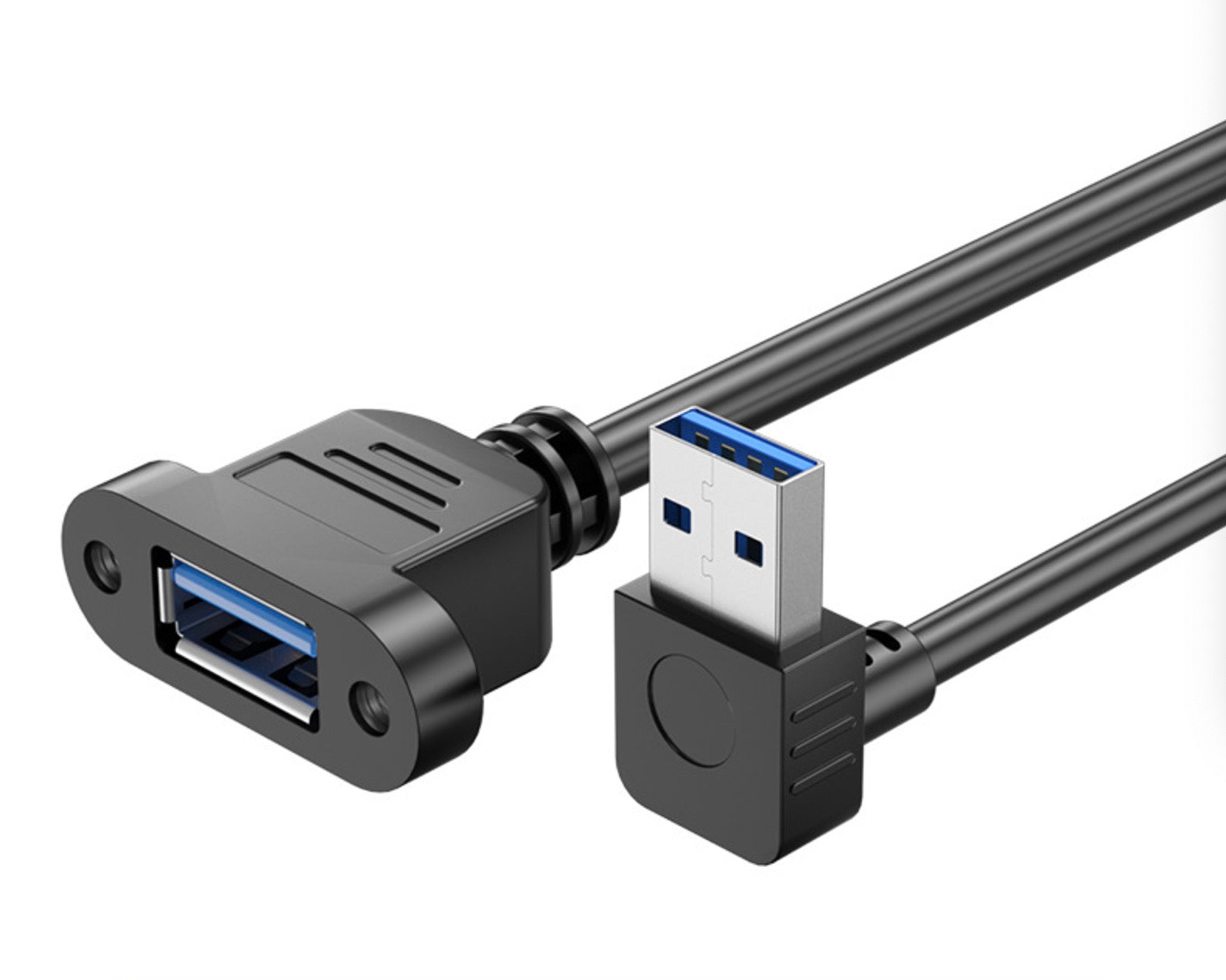 USB 3.0 Cable, A Male to A Female Panel Mount Extension Connector | Down Angle