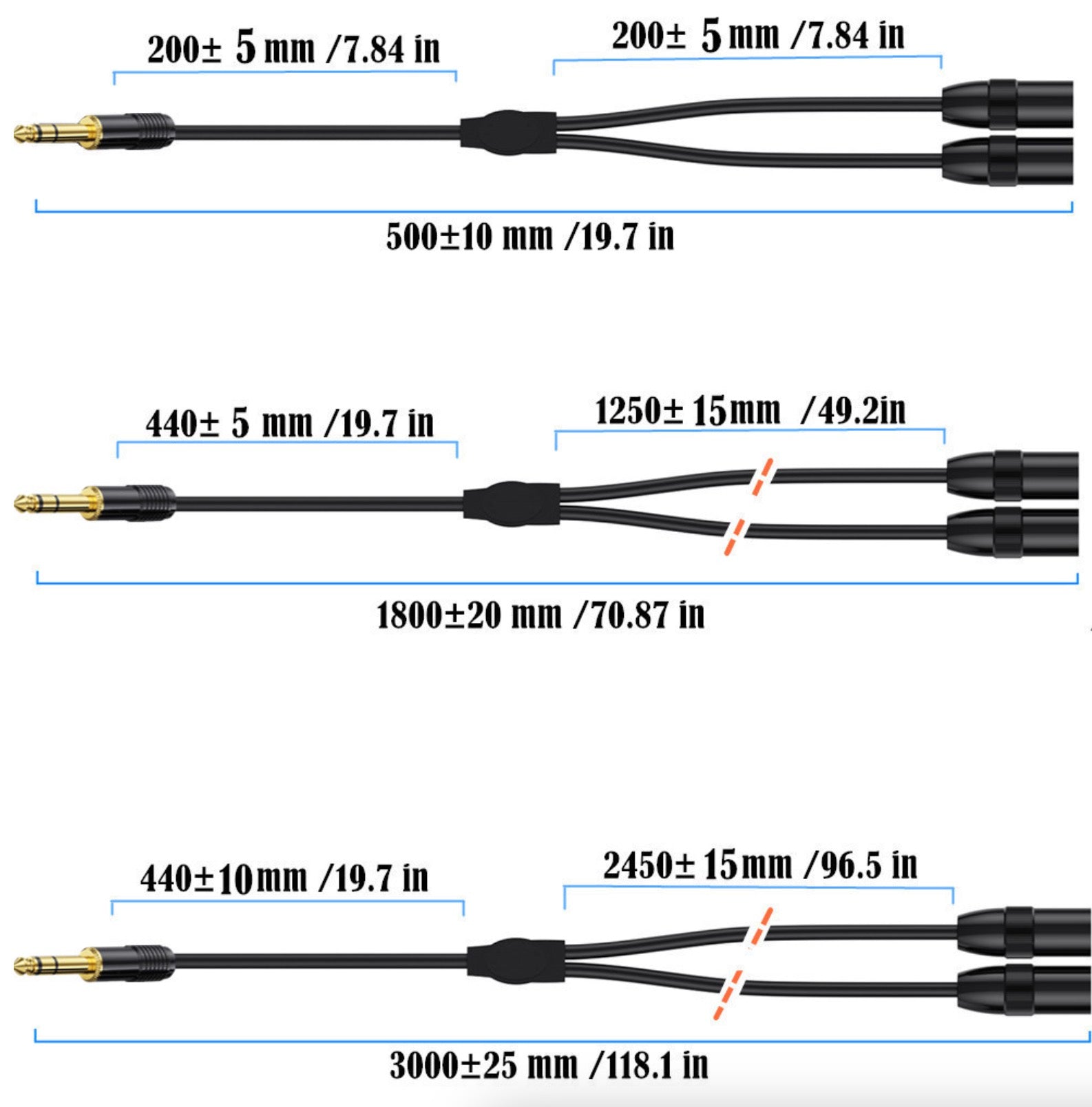 6.35mm (1/4 inch) TRS Male Plug to Dual XLR Male Microphone Stereo Unbalanced Audio Cable Y Splitter