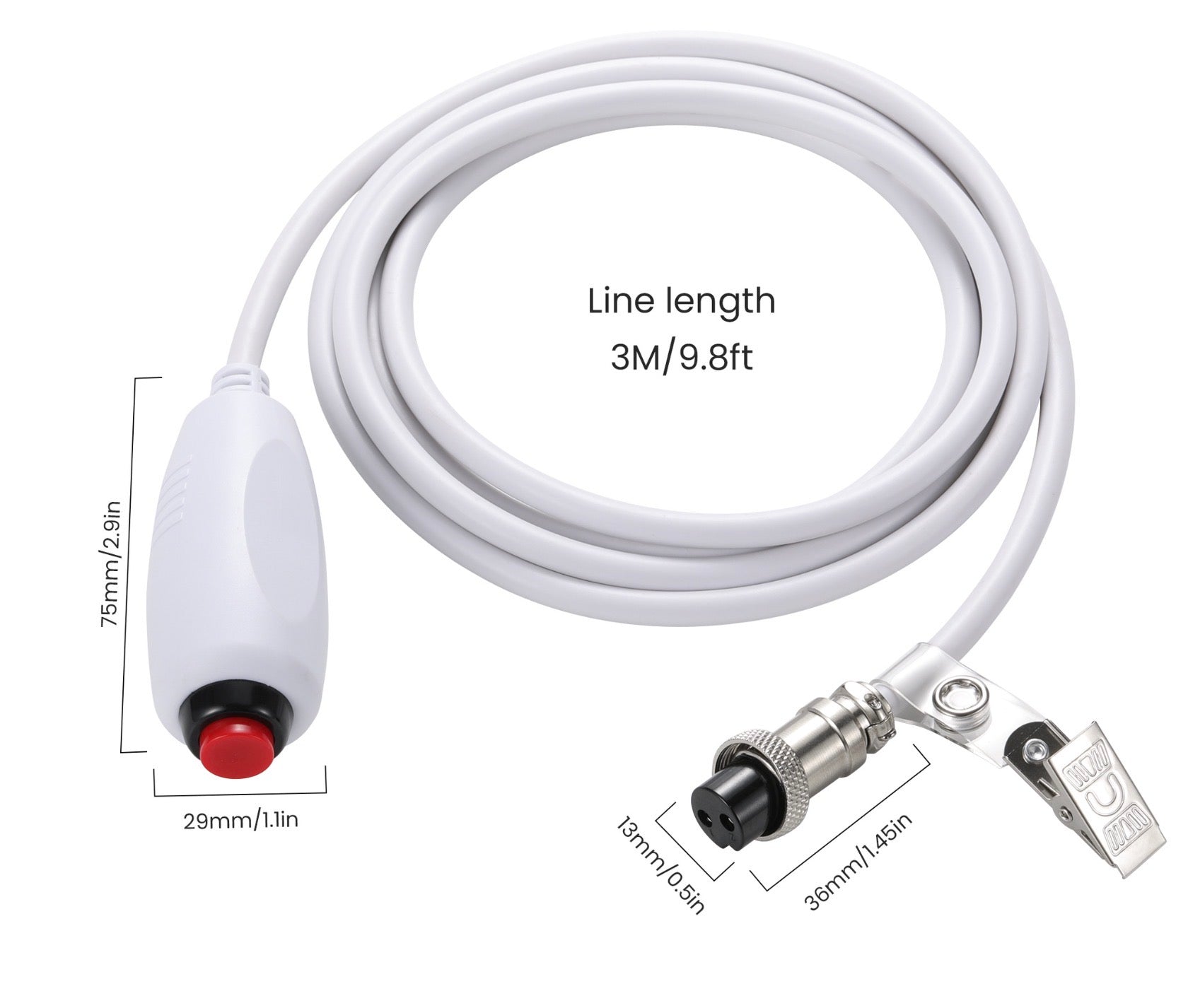 2Pin M12 Replacement Call Cord for Hospital Nurse Station Push Button Cable with Clip