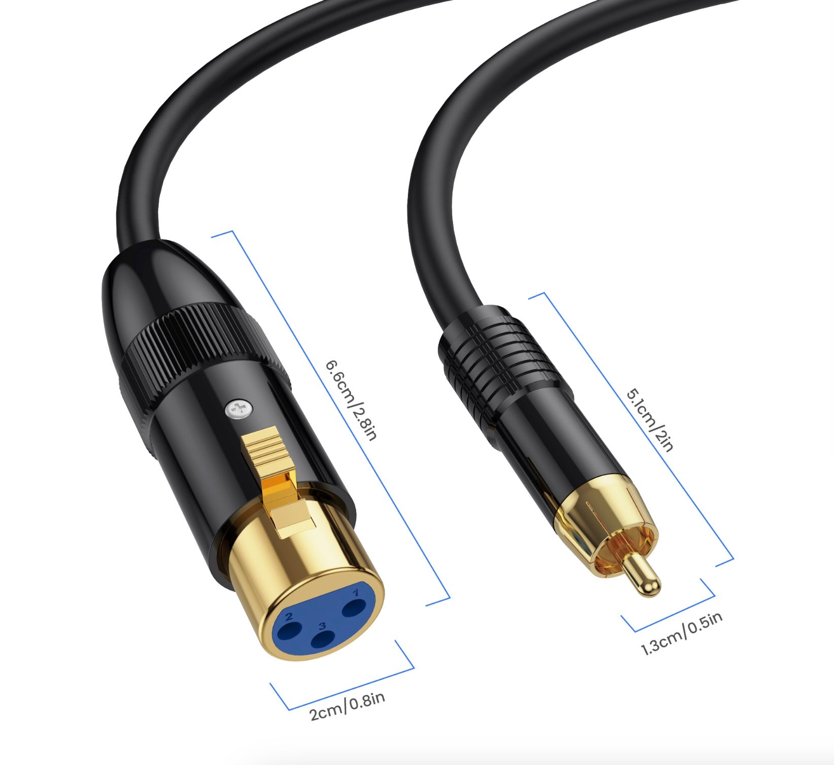 XLR to 2 x Phono RCA Y Splitter Patch Cable, XLR 3Pin Female to Dual RCA Male Plug Stereo Audio Extension Cable