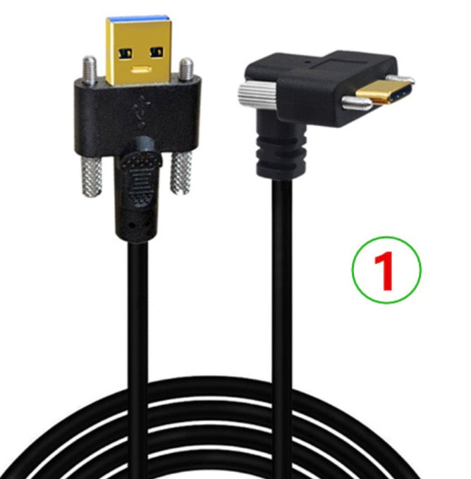 USB 3.1 Locking Screw Panel Mount Cable, USB C to USB 3.0 A Dual Screws Data Charging Connector