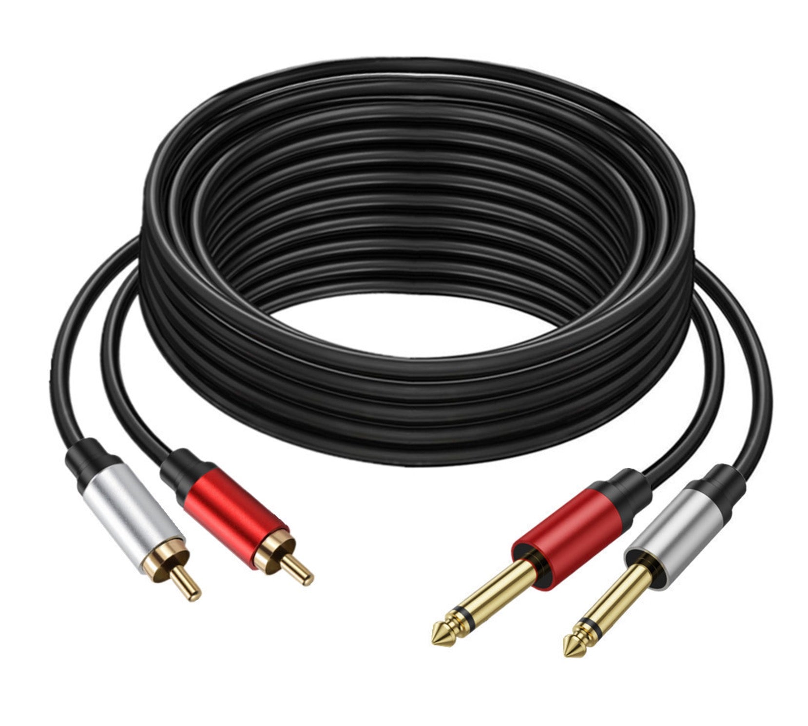 Dual 1/4 inch TS to Dual RCA Stereo Audio Interconnect Cable, 2 x 6.35mm 1/4 inch Male TS to 2 x RCA Male Y Splitter