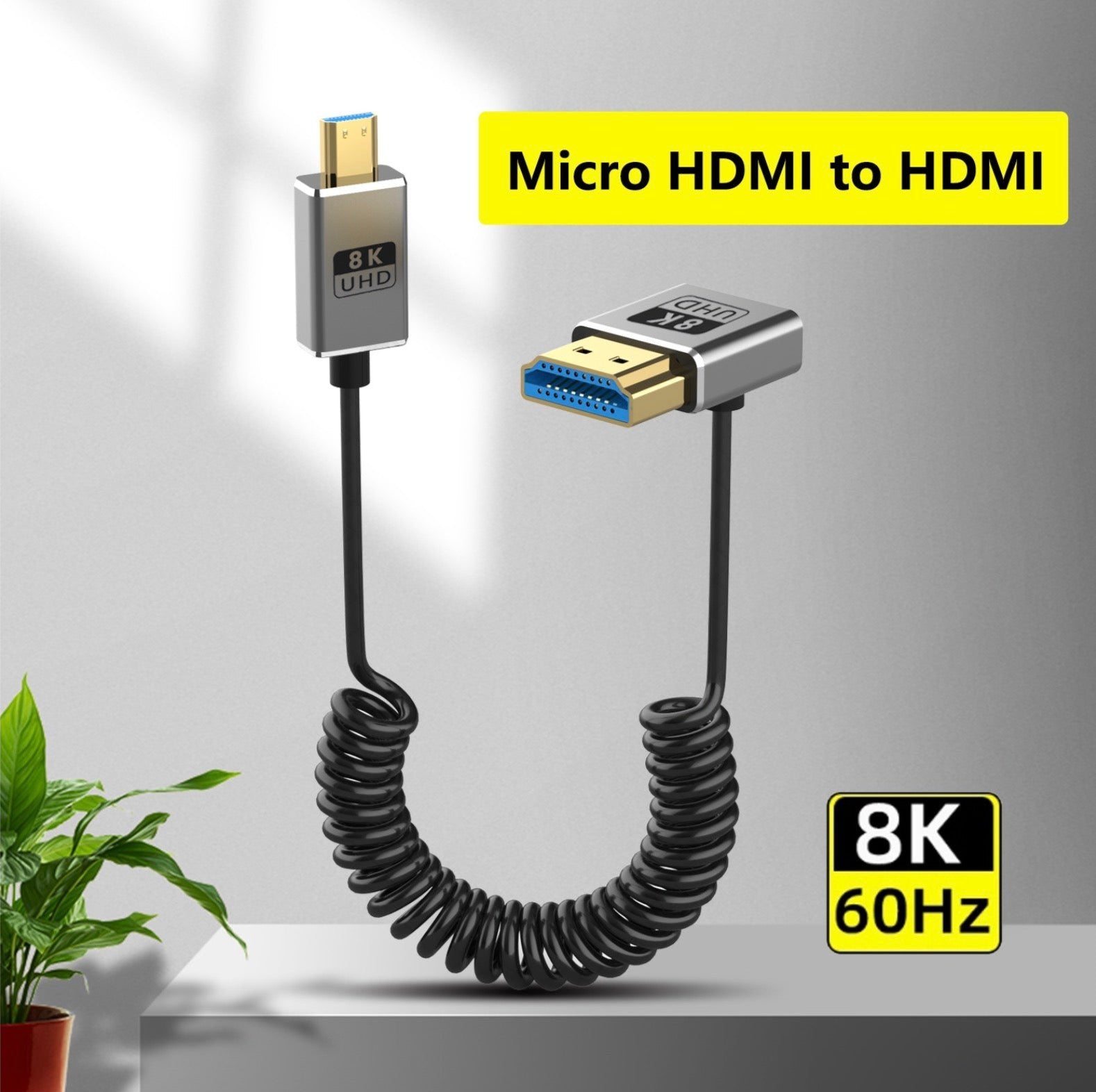 Micro HDMI to HDMI 2.1 Extreme Slim Coaxial Cable, Ultra High Speed 8K Audio Video Angled Cable