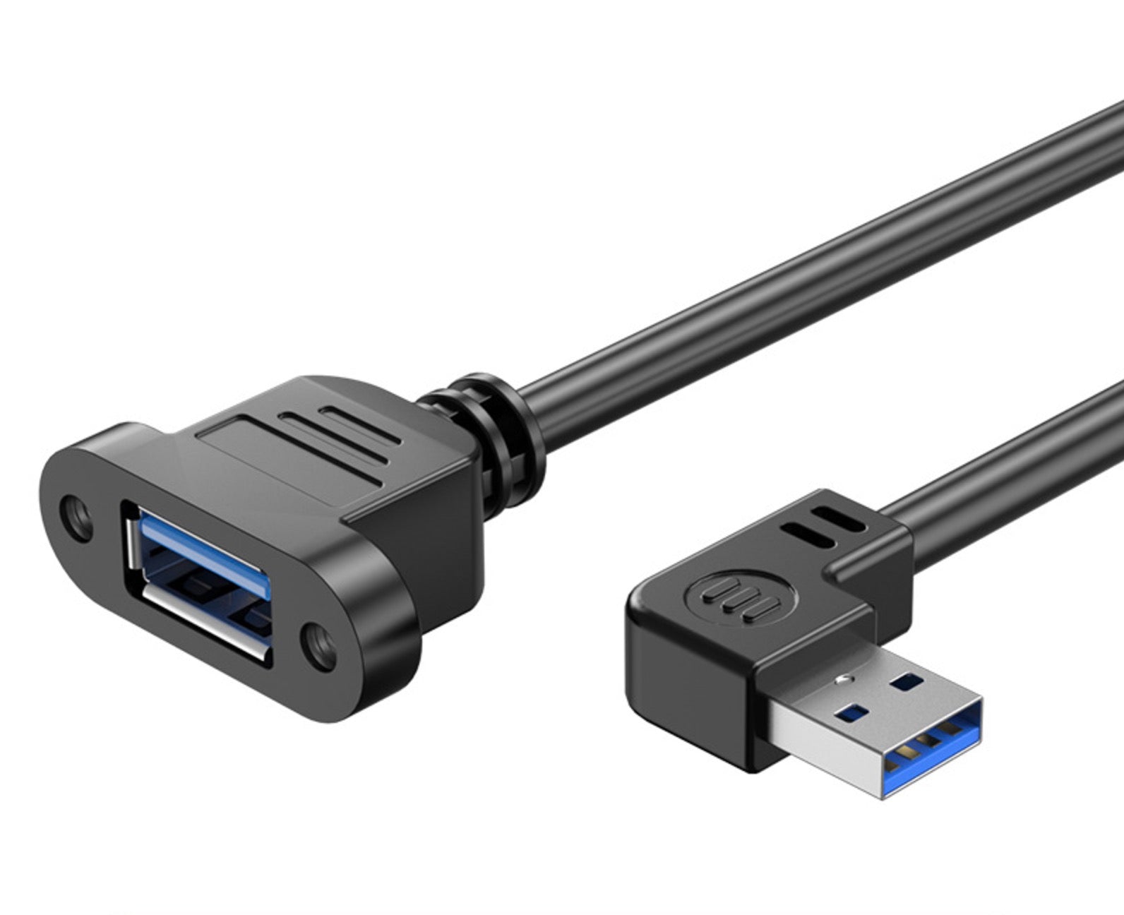 USB 3.0 Cable, A Male to A Female Panel Mount Extension Connector | Left Angle